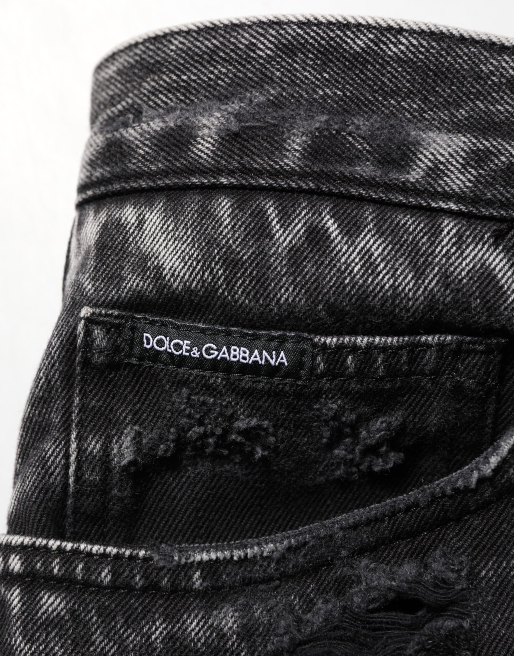 Dolce & Gabbana Black Washed Ripped Loose Cotton Denim Jeans | Regal Royce