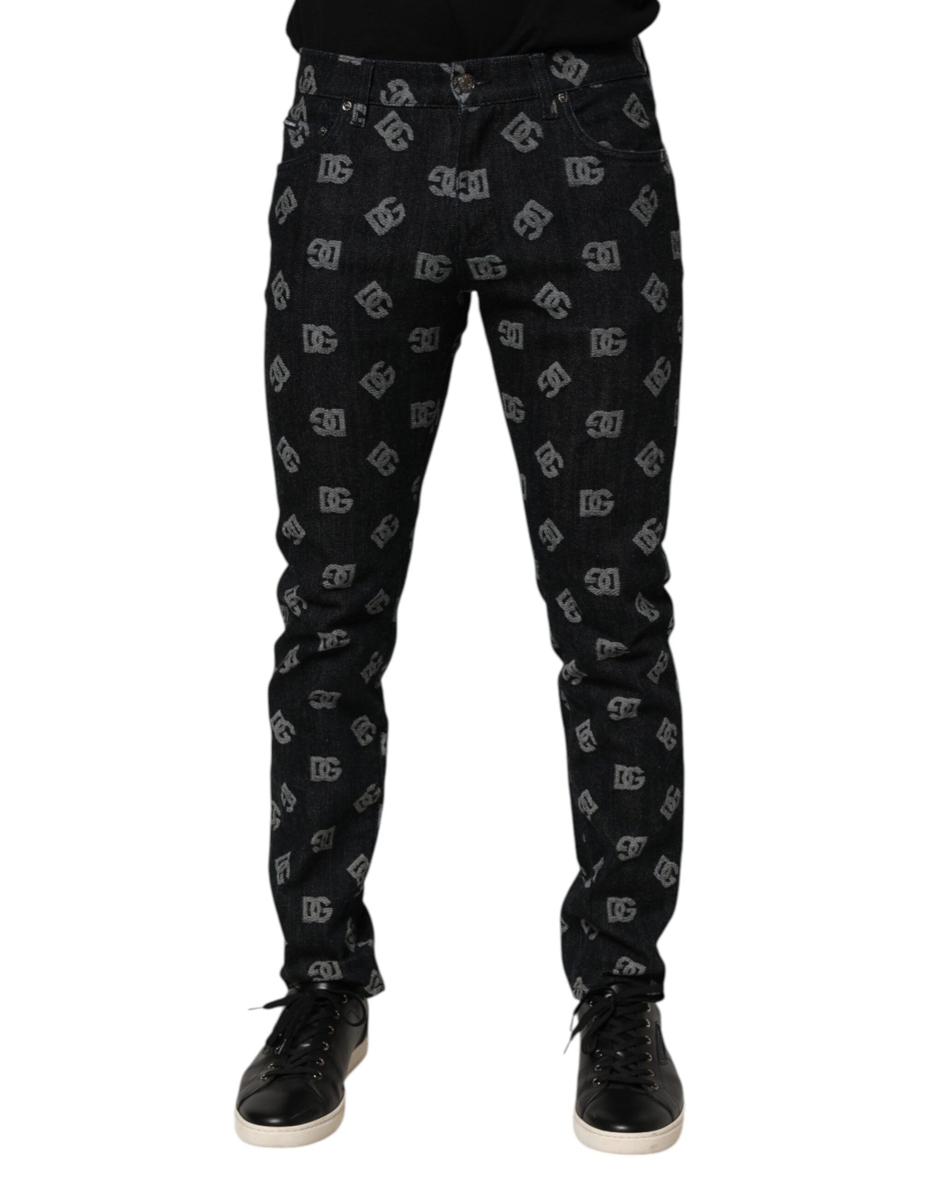 Dolce & Gabbana Black DG Monogram Cotton Skinny Denim Jeans | Regal Royce
