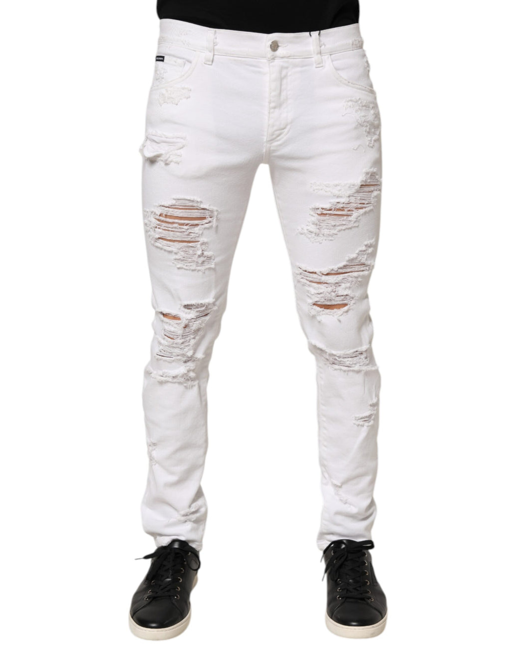 Dolce & Gabbana White Distressed Ripped Denim Trouser Jeans