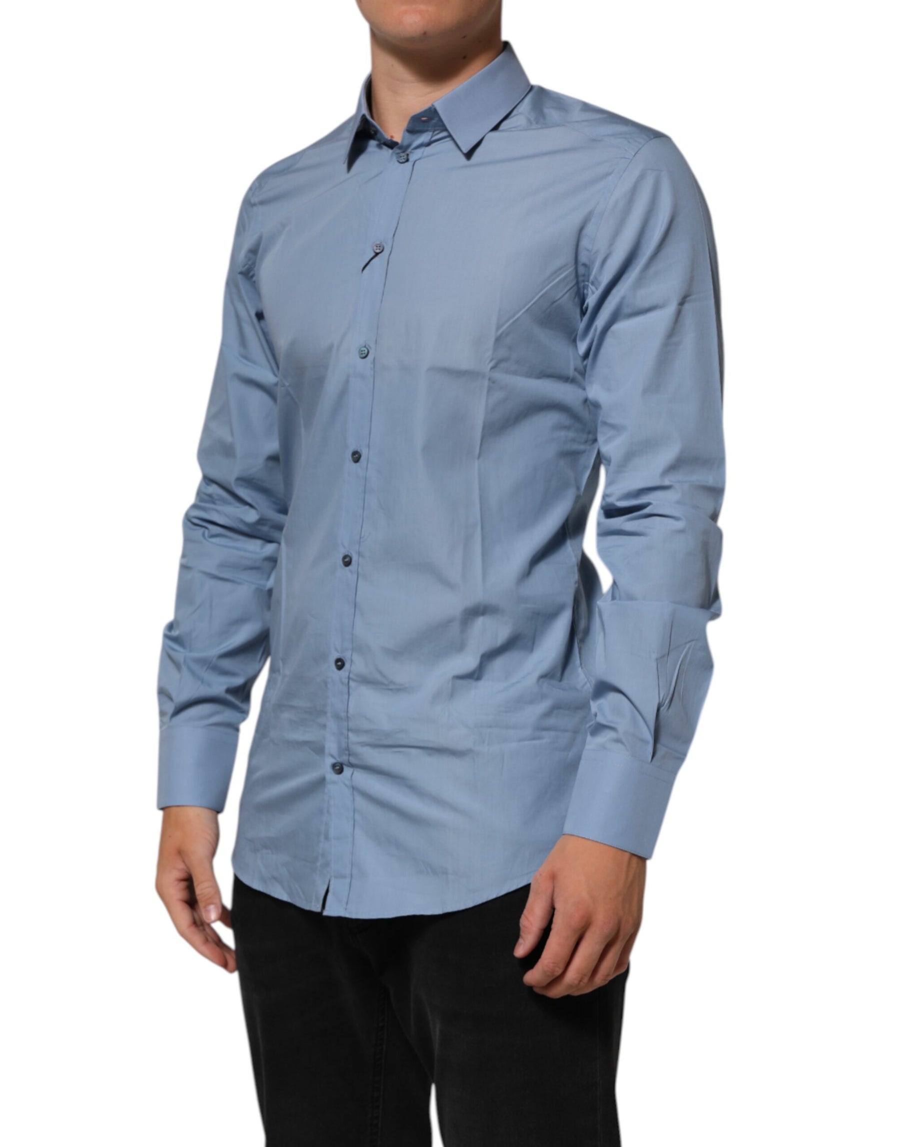 Dolce & Gabbana Blue Cotton Collared GOLD Formal Dress  Shirt | Regal Royce