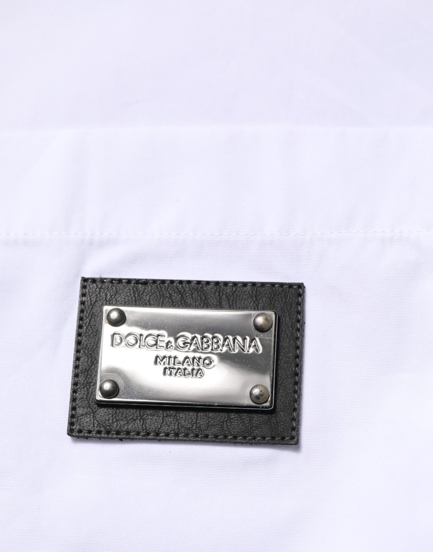 Dolce & Gabbana White Logo Plaque Collared Formal Dress  Shirt | Regal Royce