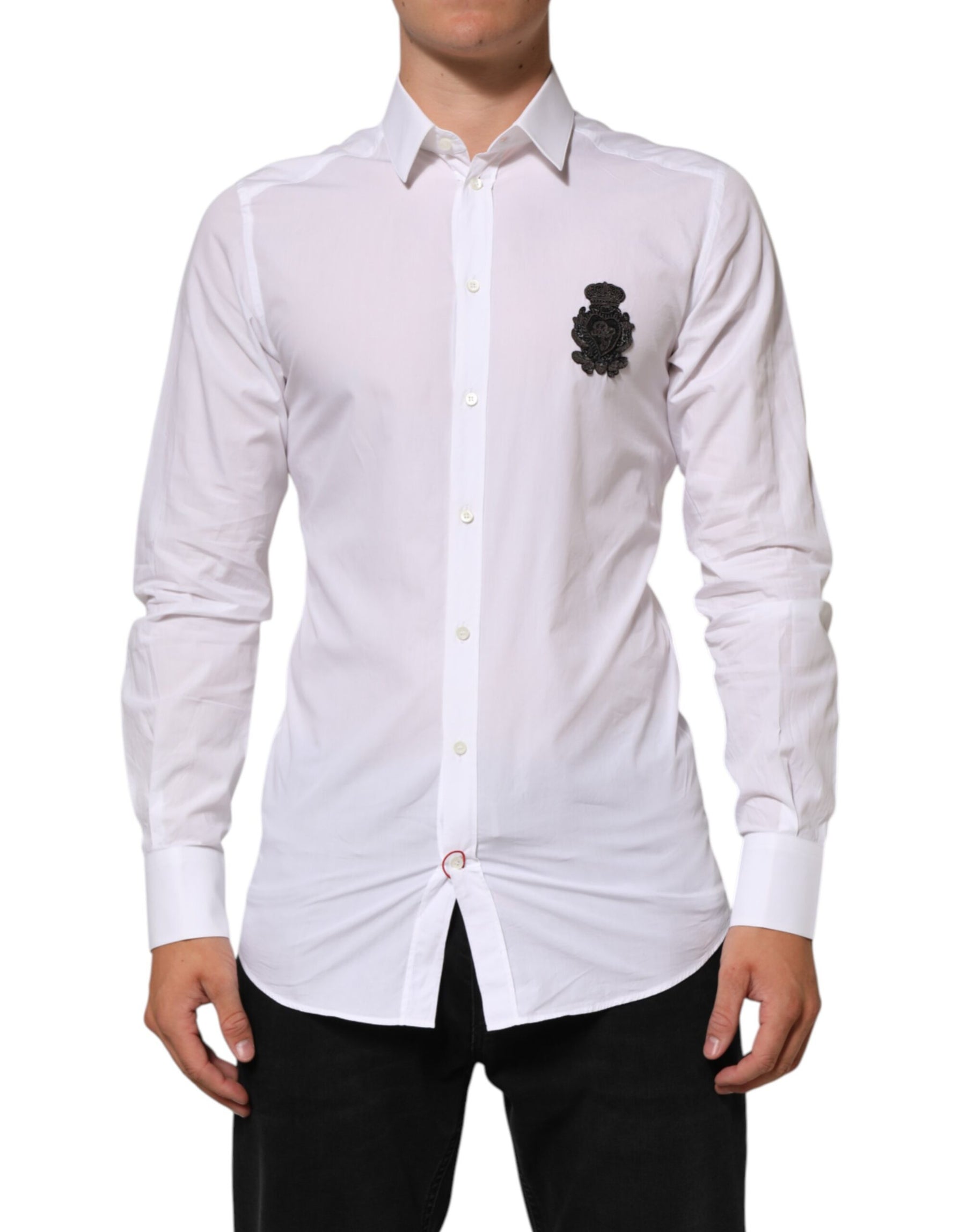 Dolce & Gabbana White Cotton GOLD DGPatch Formal Dress Shirt | Regal Royce