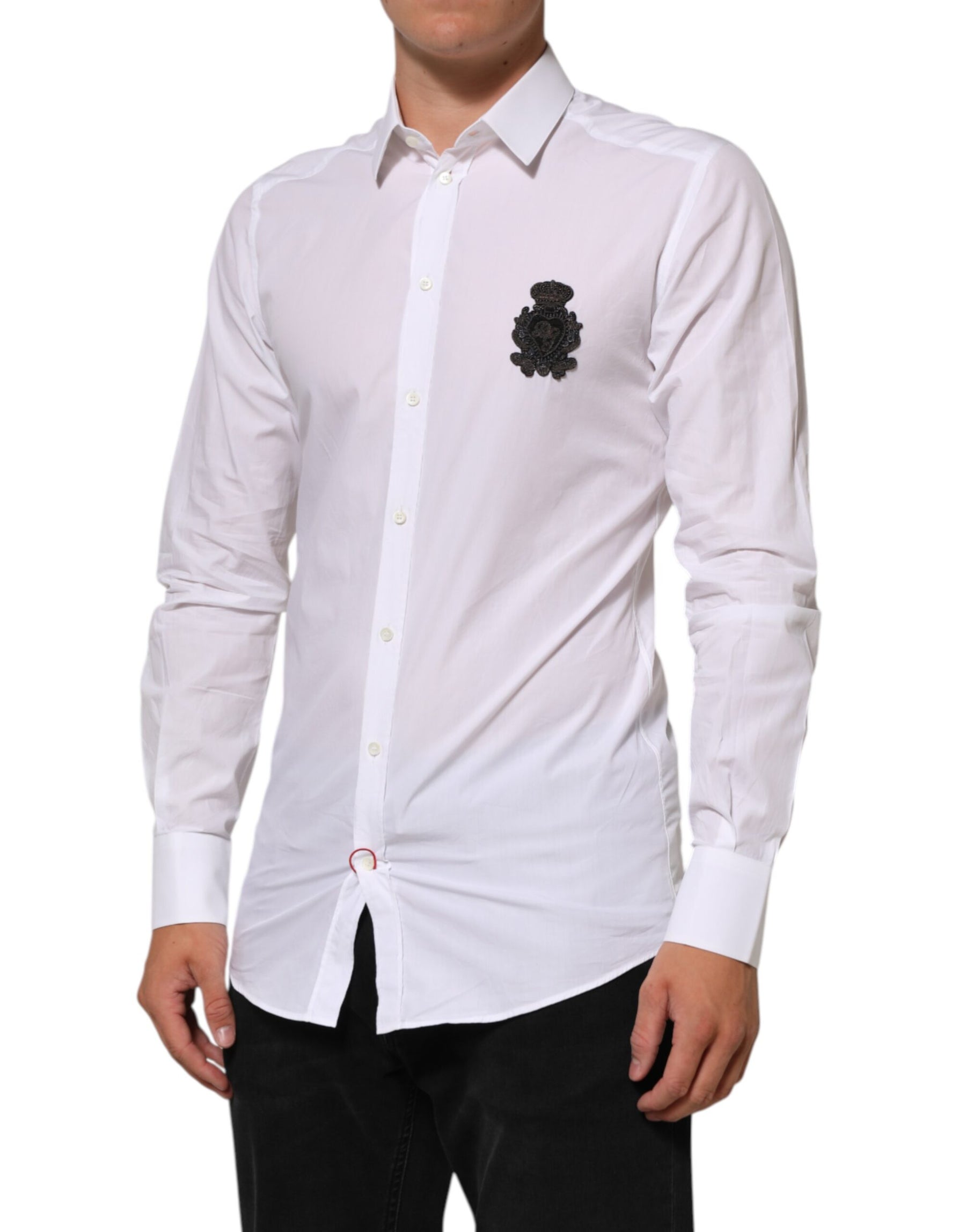 Dolce & Gabbana White Cotton GOLD DGPatch Formal Dress Shirt | Regal Royce