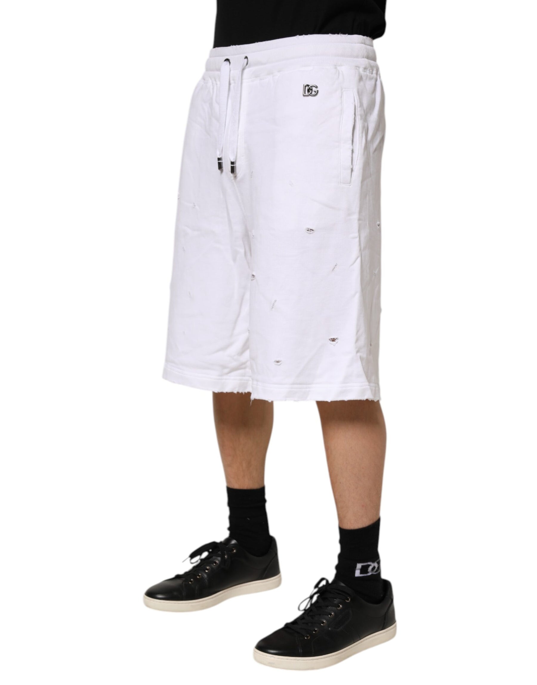 Dolce & Gabbana White Ripped Mid Waist Casual Bermuda Short | Regal Royce