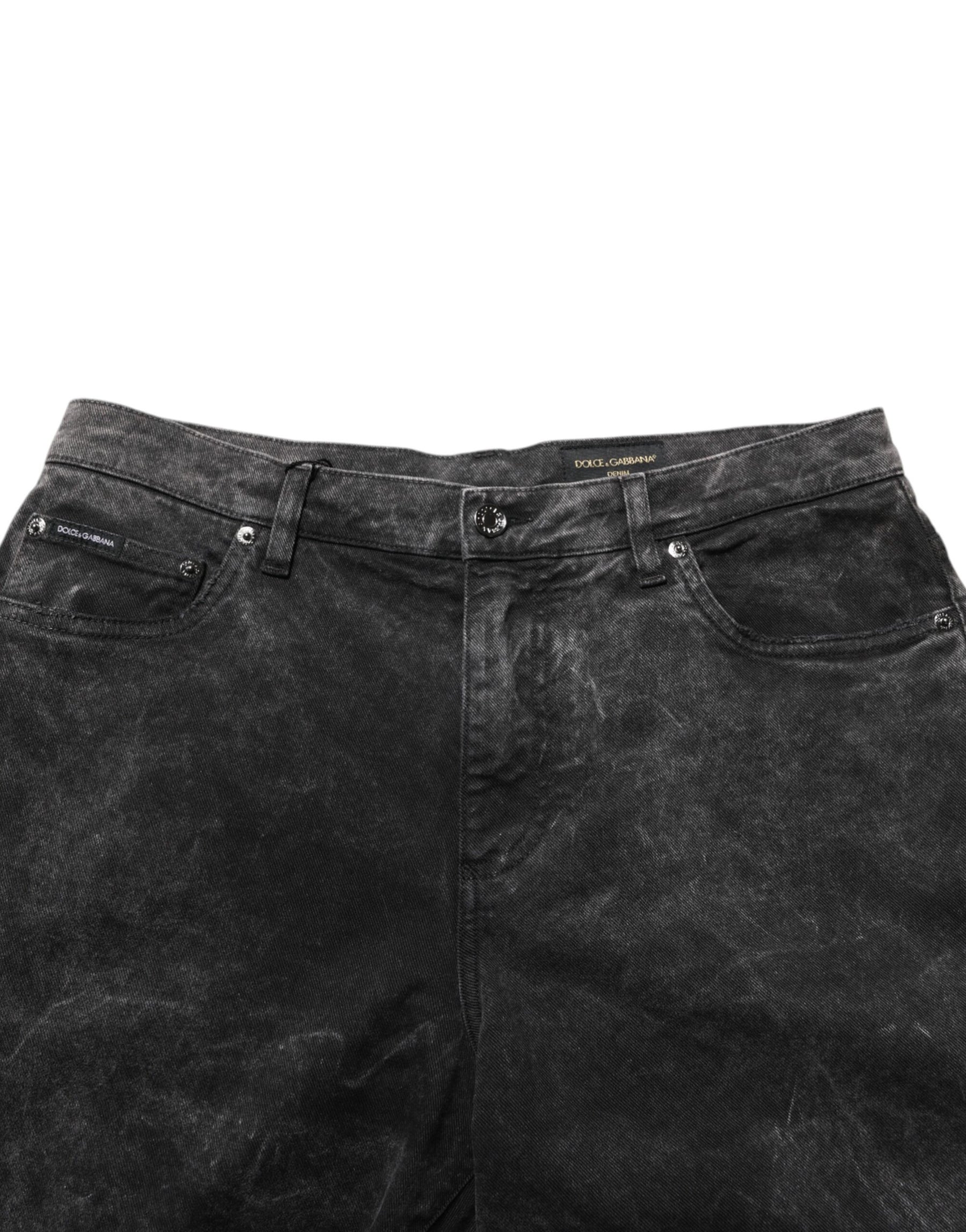 Dolce & Gabbana Black Cotton Mid Waist Denim Men Bermuda Short | Regal Royce
