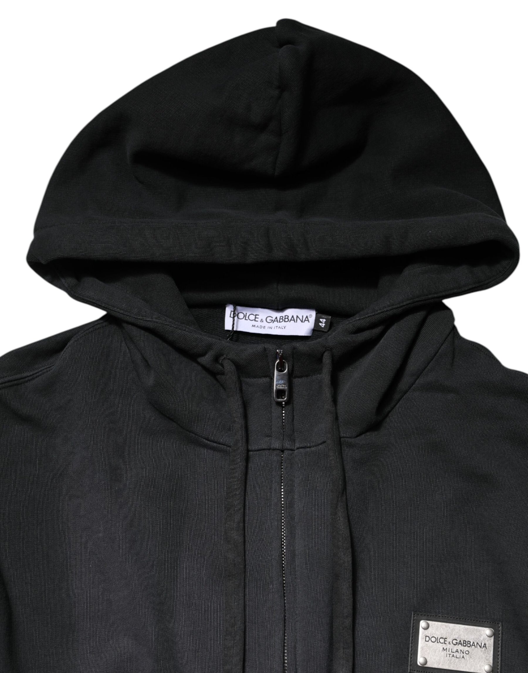 Dolce & Gabbana Black Logo FullZip Hooded Sweatshirt Sweater | Regal Royce
