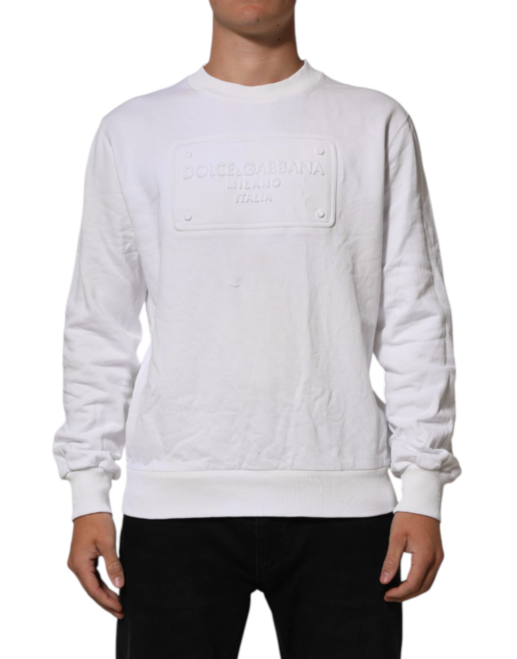 Dolce & Gabbana White Embossed Logo Men Sweatshirt Sweater | Regal Royce