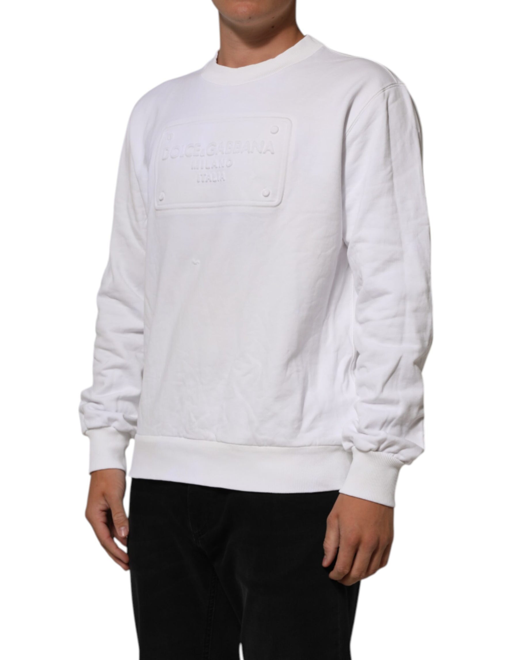 Dolce & Gabbana White Embossed Logo Men Sweatshirt Sweater | Regal Royce