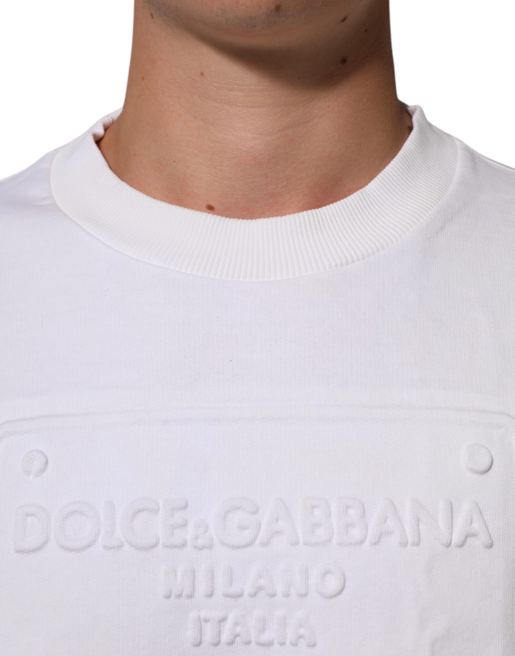 Dolce & Gabbana White Embossed Logo Men Sweatshirt Sweater | Regal Royce