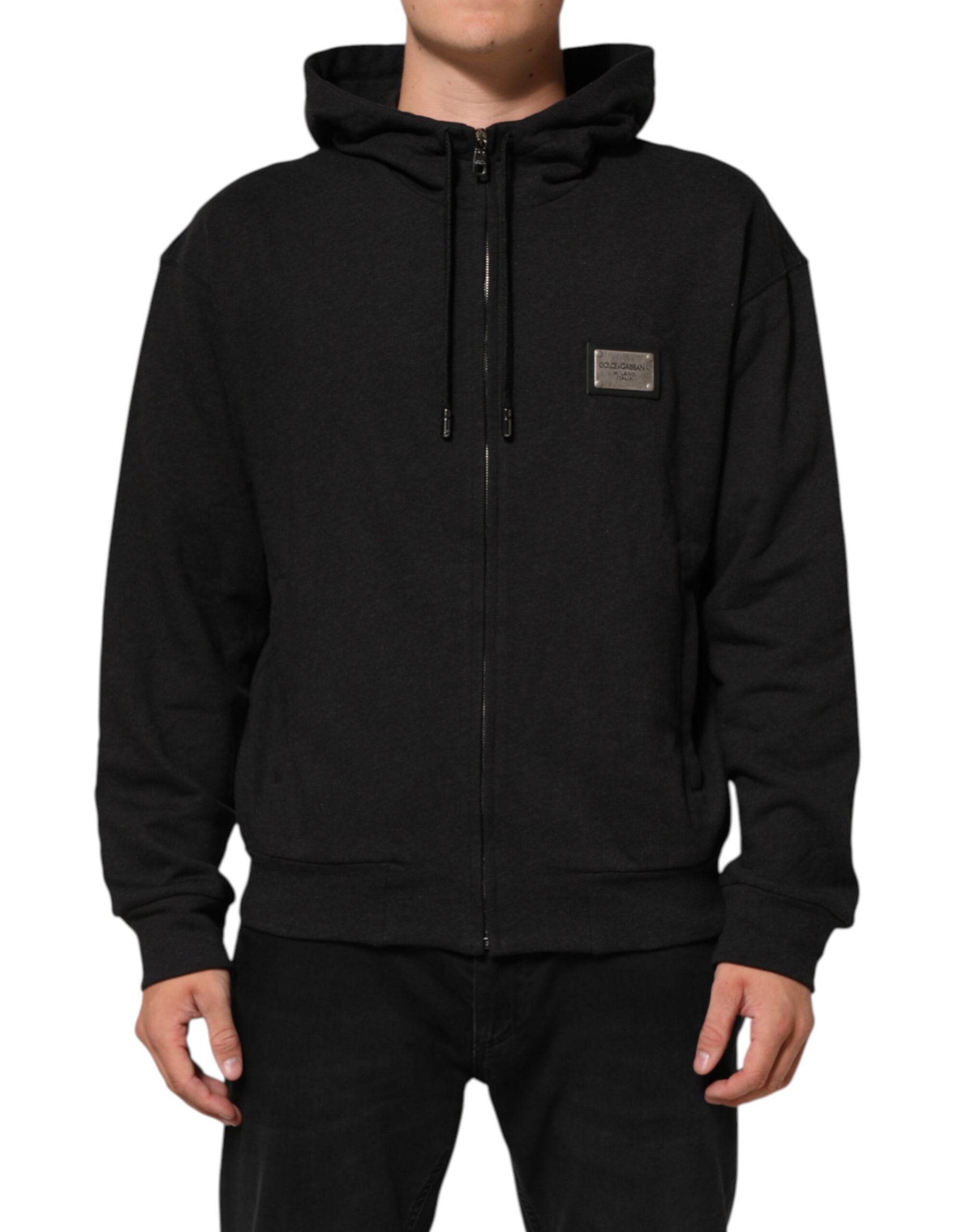 Dolce & Gabbana Black Logo FullZip Hooded Sweatshirt Sweater | Regal Royce