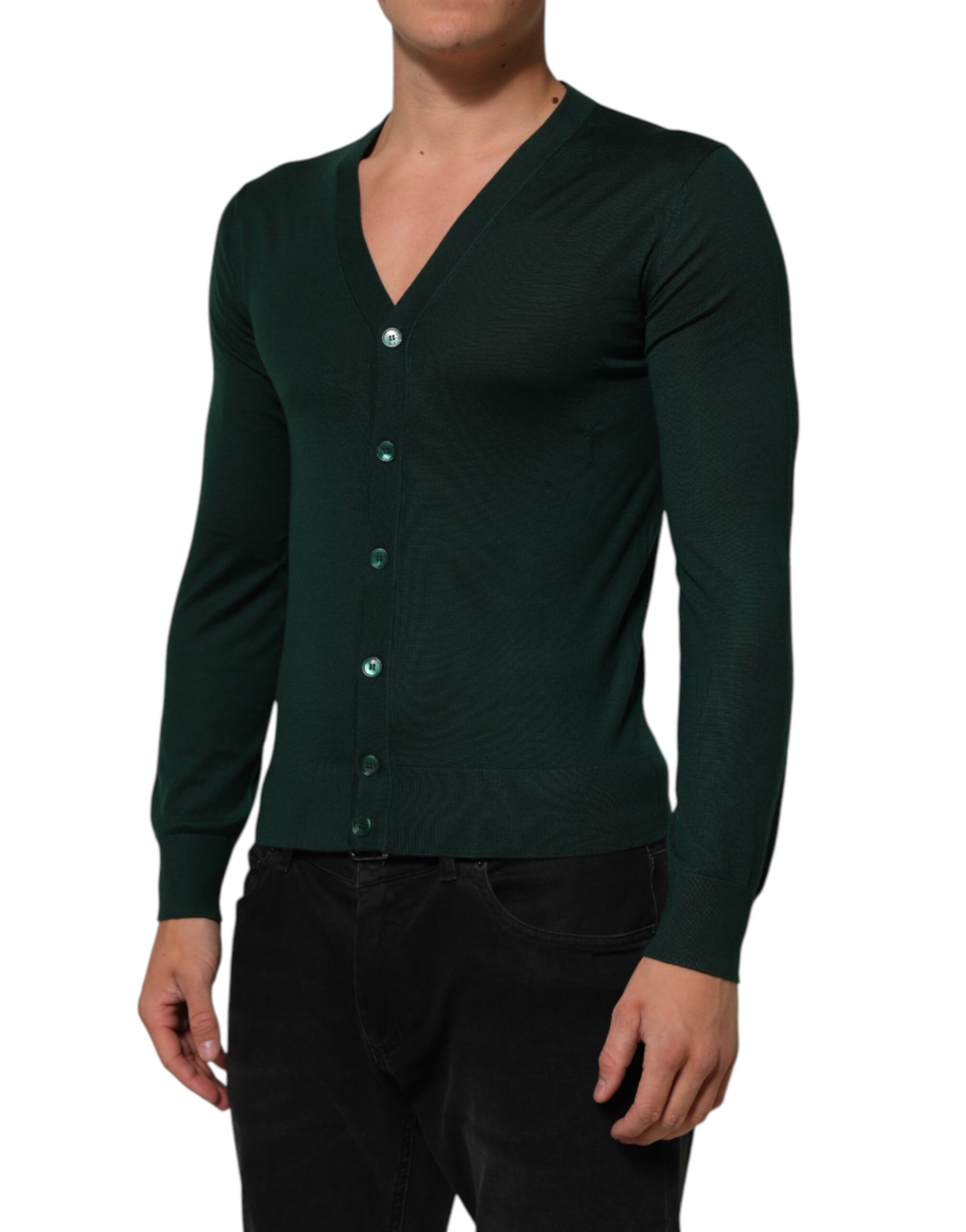 Dolce & Gabbana Dark Green Button Down Men Cardigan Sweater | Regal Royce