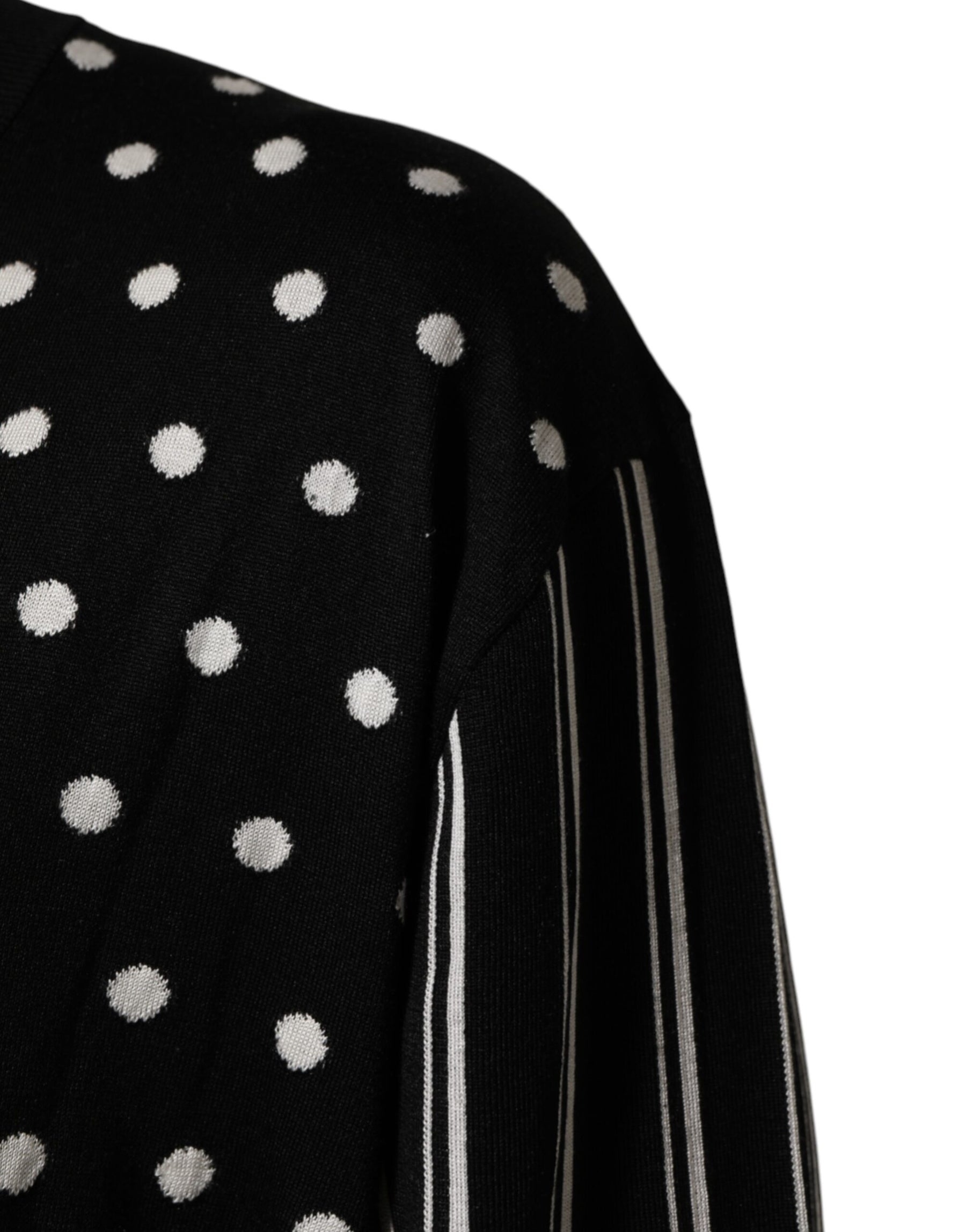 Dolce & Gabbana Black White Stripe Polka V-Neck Pullover Sweater | Regal Royce