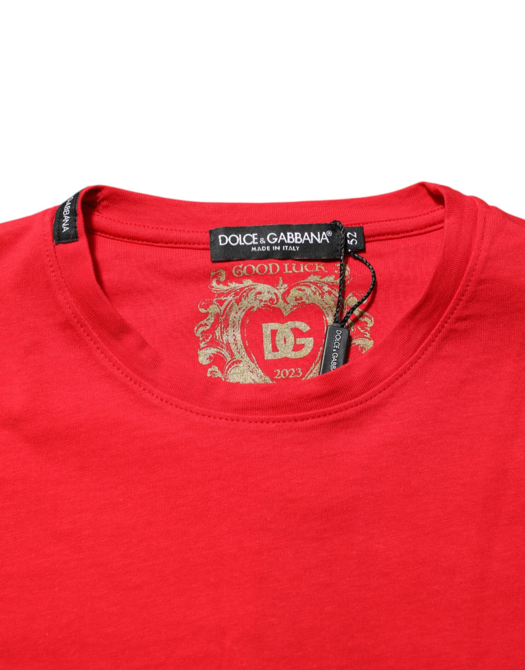 Dolce & Gabbana Red Goodluck 2023 Cotton Crew Neck T-shirt | Regal Royce