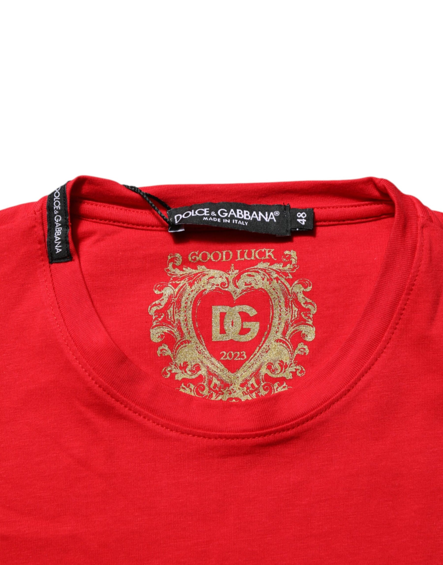 Dolce & Gabbana Red Goodluck 2023 Cotton Crew Neck T-shirt | Regal Royce