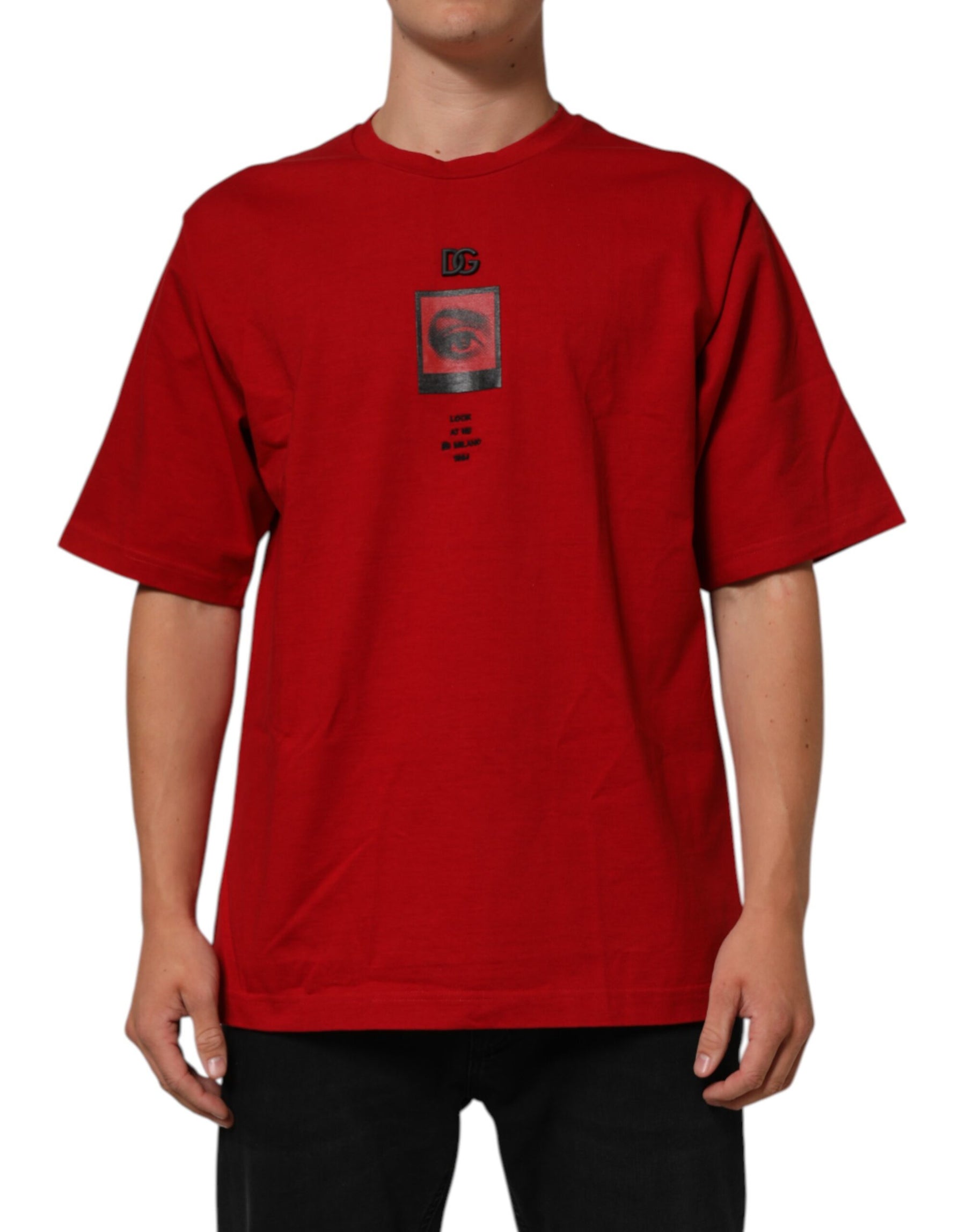 Dolce & Gabbana Red Logo Eye Print Cotton Short Sleeve T-shirt | Regal Royce