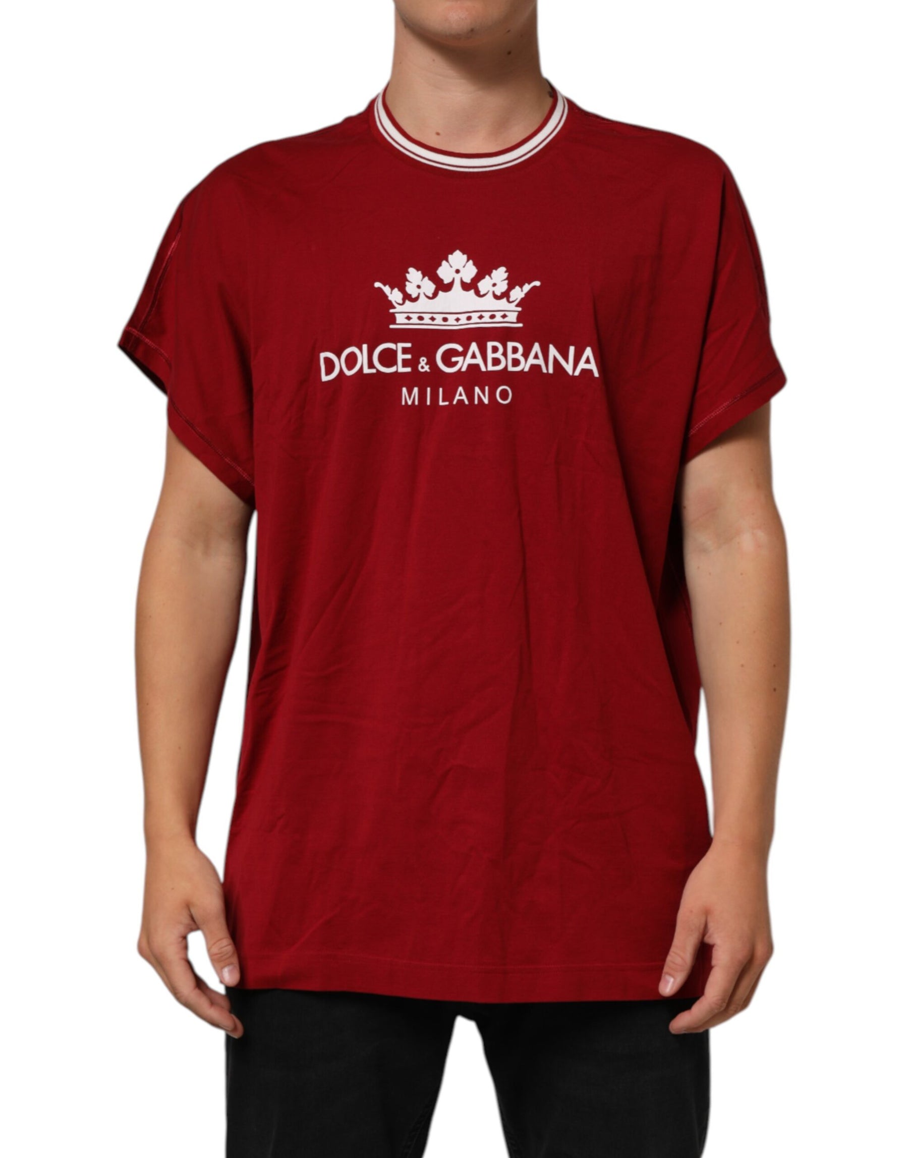 Dolce & Gabbana Maroon LogoCrown Cotton Half Sleeve T-shirt | Regal Royce