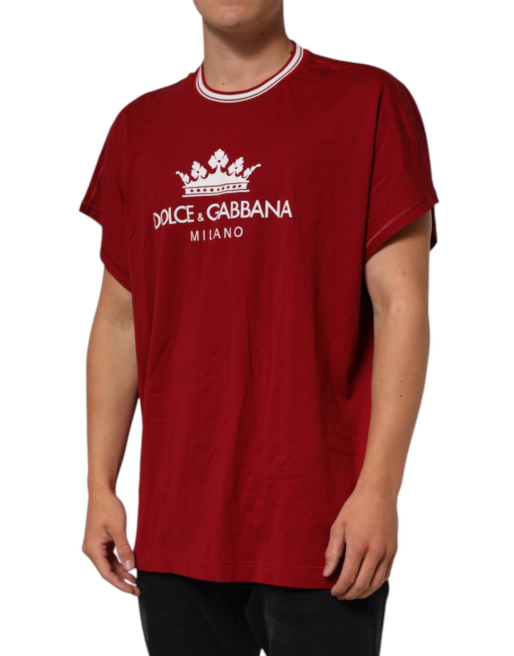 Dolce & Gabbana Maroon LogoCrown Cotton Half Sleeve T-shirt | Regal Royce