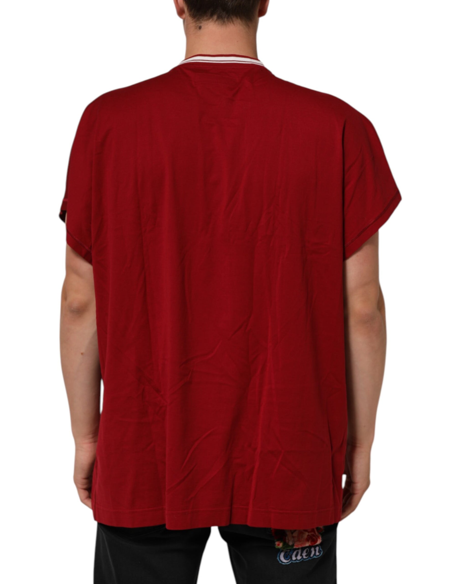 Dolce & Gabbana Maroon LogoCrown Cotton Half Sleeve T-shirt | Regal Royce