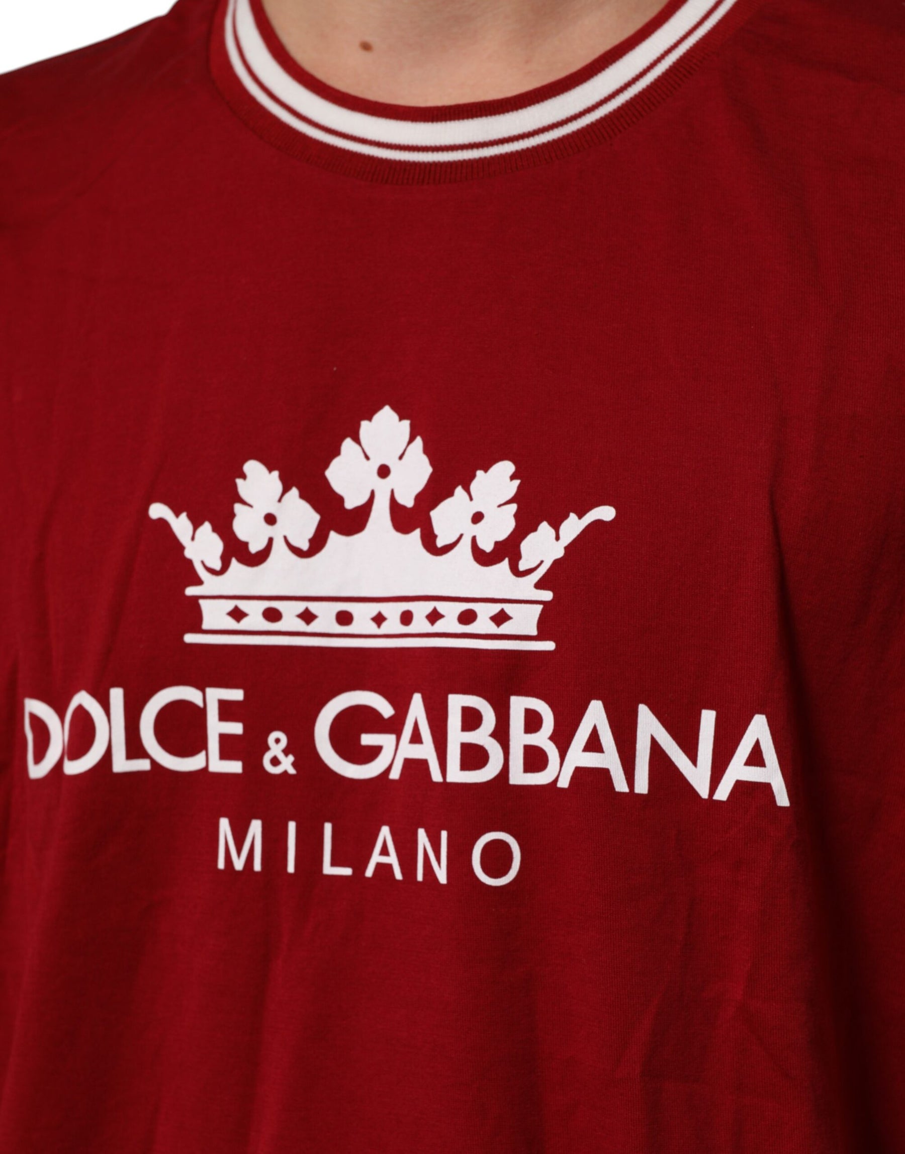 Dolce & Gabbana Maroon LogoCrown Cotton Half Sleeve T-shirt | Regal Royce
