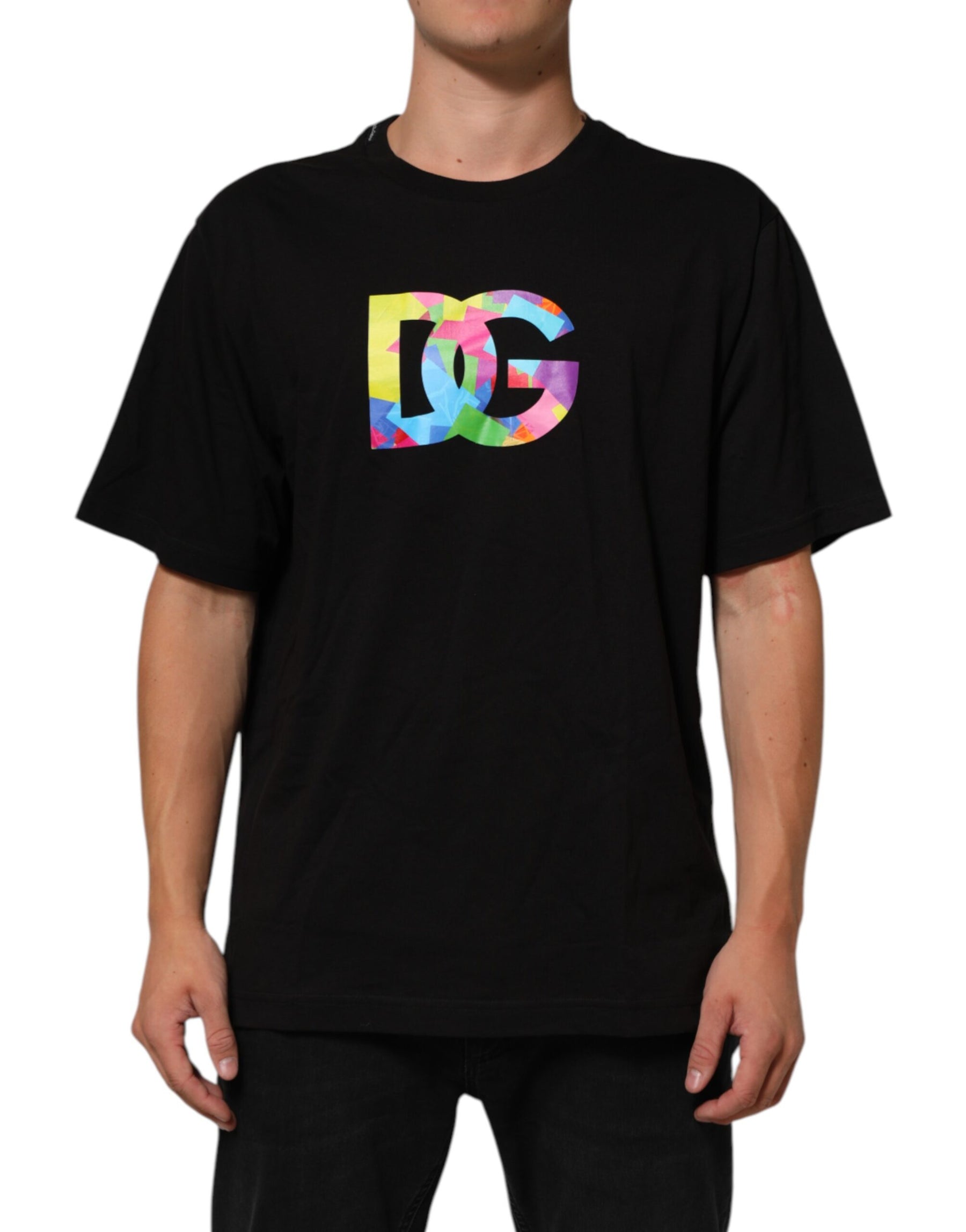 Dolce & Gabbana Black Logo Print Cotton Men Crew Neck T-shirt | Regal Royce