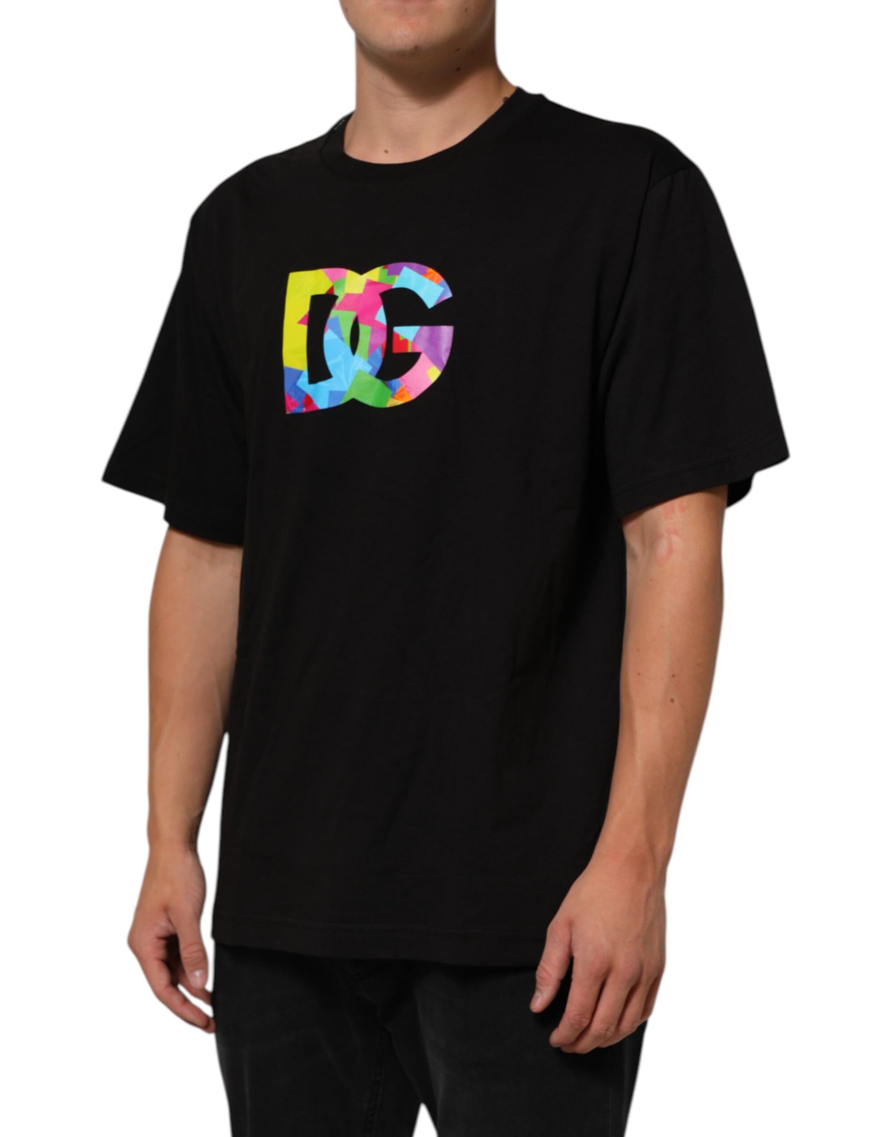 Dolce & Gabbana Black Logo Print Cotton Men Crew Neck T-shirt | Regal Royce