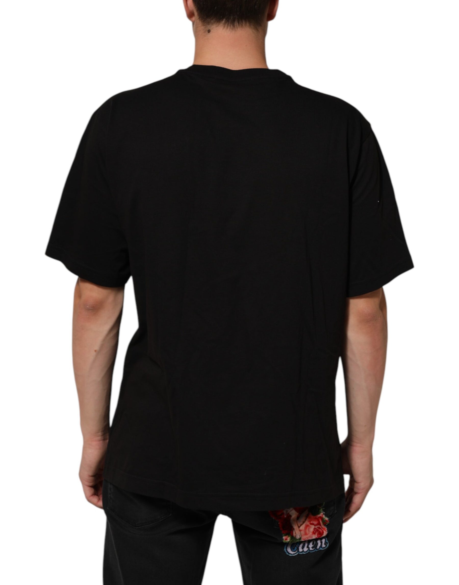 Dolce & Gabbana Black Logo Print Cotton Men Crew Neck T-shirt | Regal Royce
