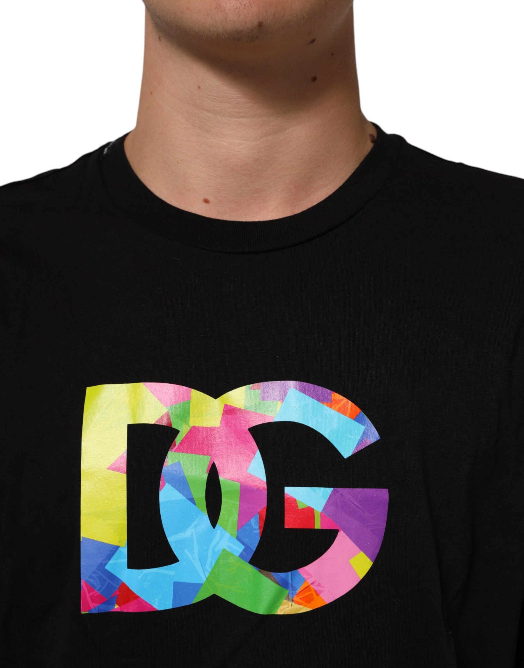 Dolce & Gabbana Black Logo Print Cotton Crew Neck  T-shirt | Regal Royce