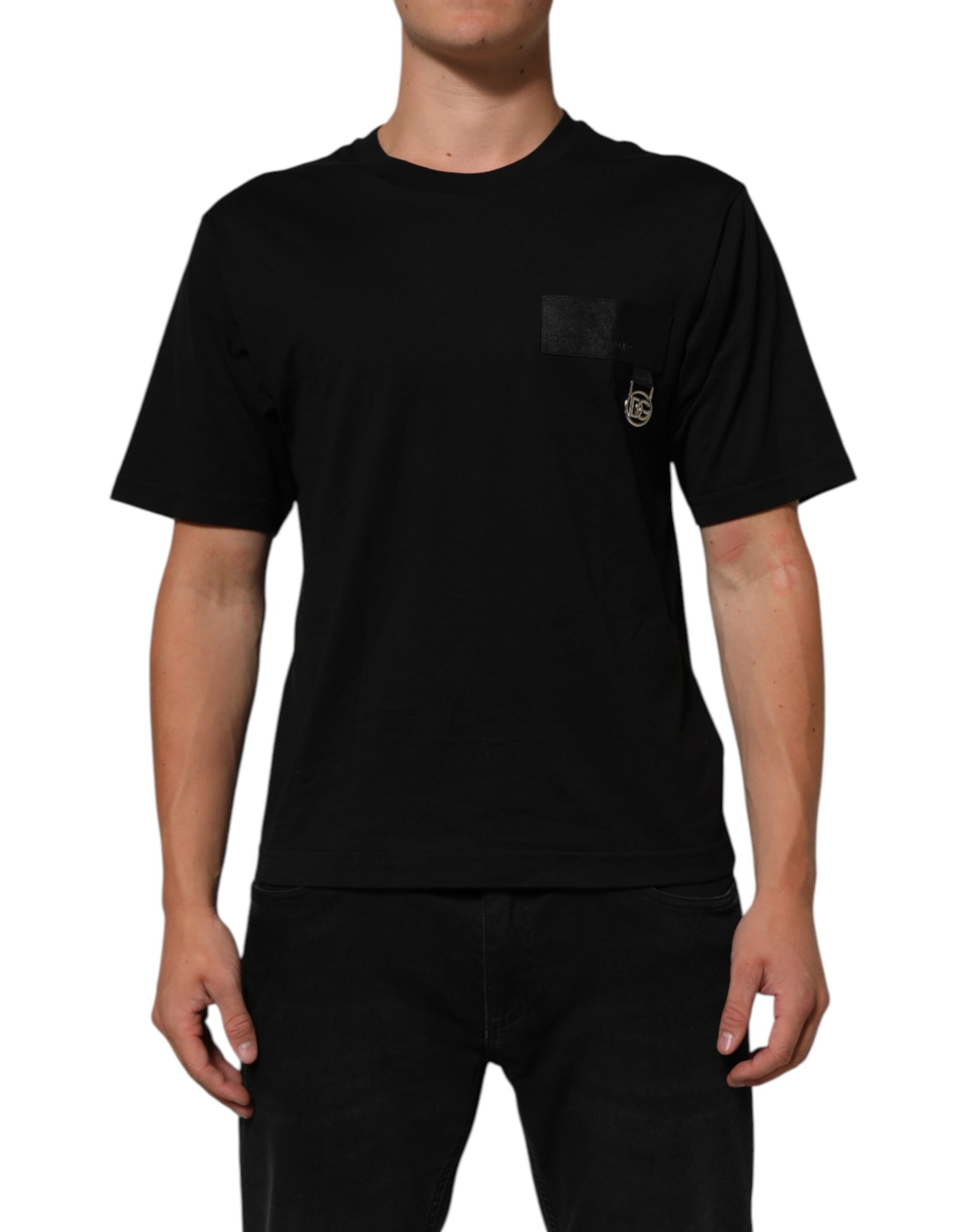 Dolce & Gabbana Black Logo Plaque Cotton Crew Neck T-shirt | Regal Royce