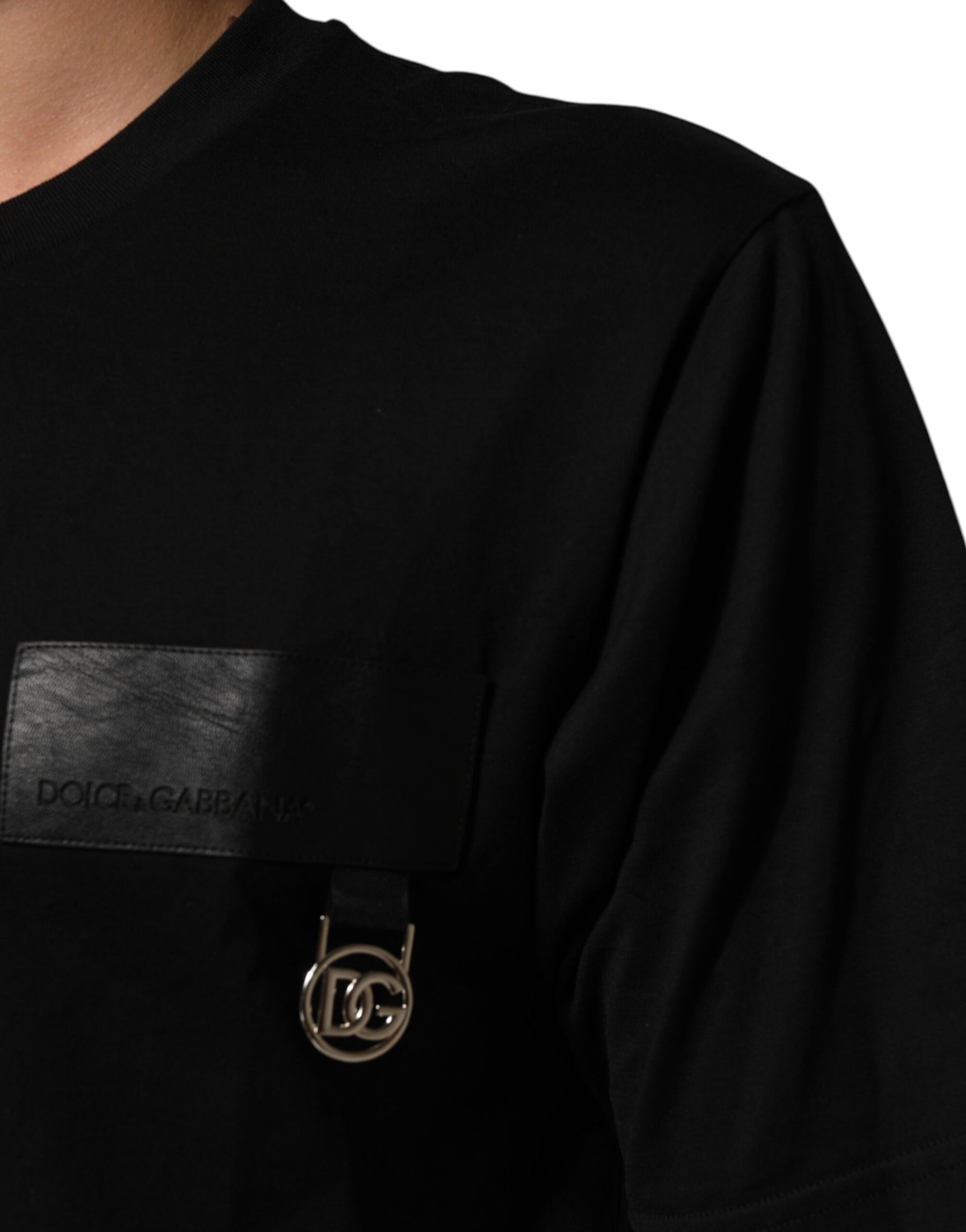 Dolce & Gabbana Black Logo Plaque Cotton Crew Neck T-shirt | Regal Royce