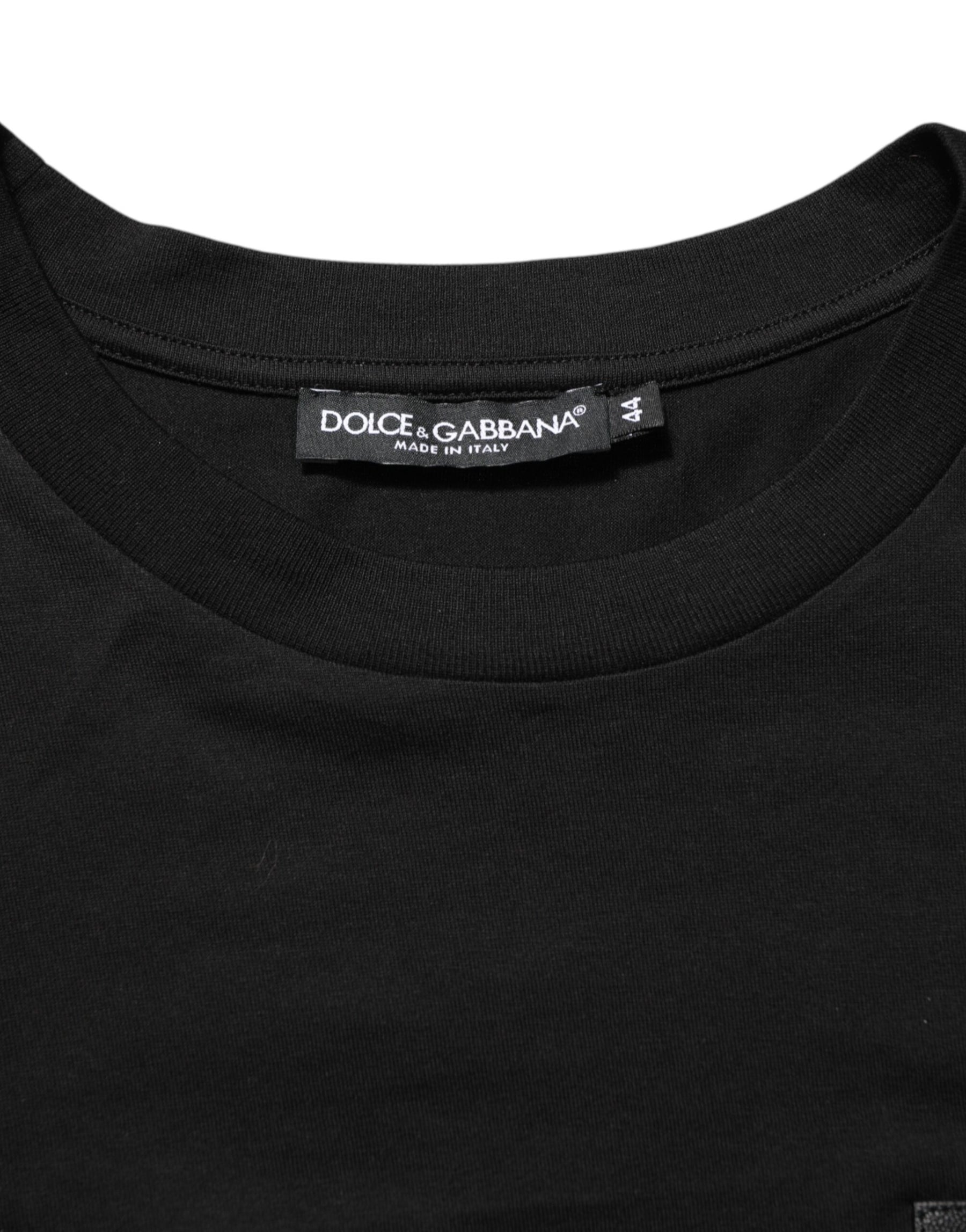 Dolce & Gabbana Black Logo Plaque Cotton Crew Neck T-shirt | Regal Royce