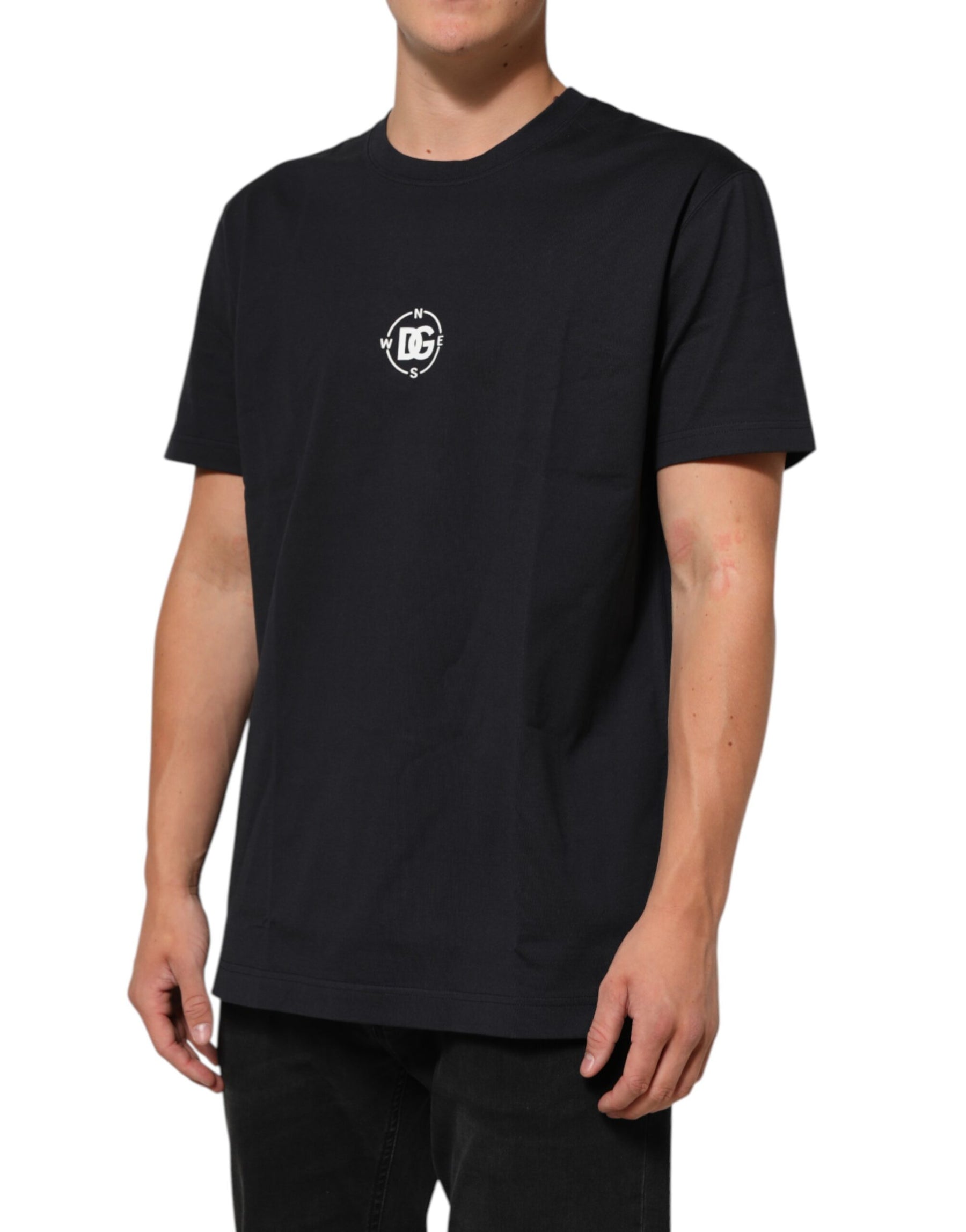 Dolce & Gabbana Black Logo Compass Cotton Crew Neck T-shirt | Regal Royce