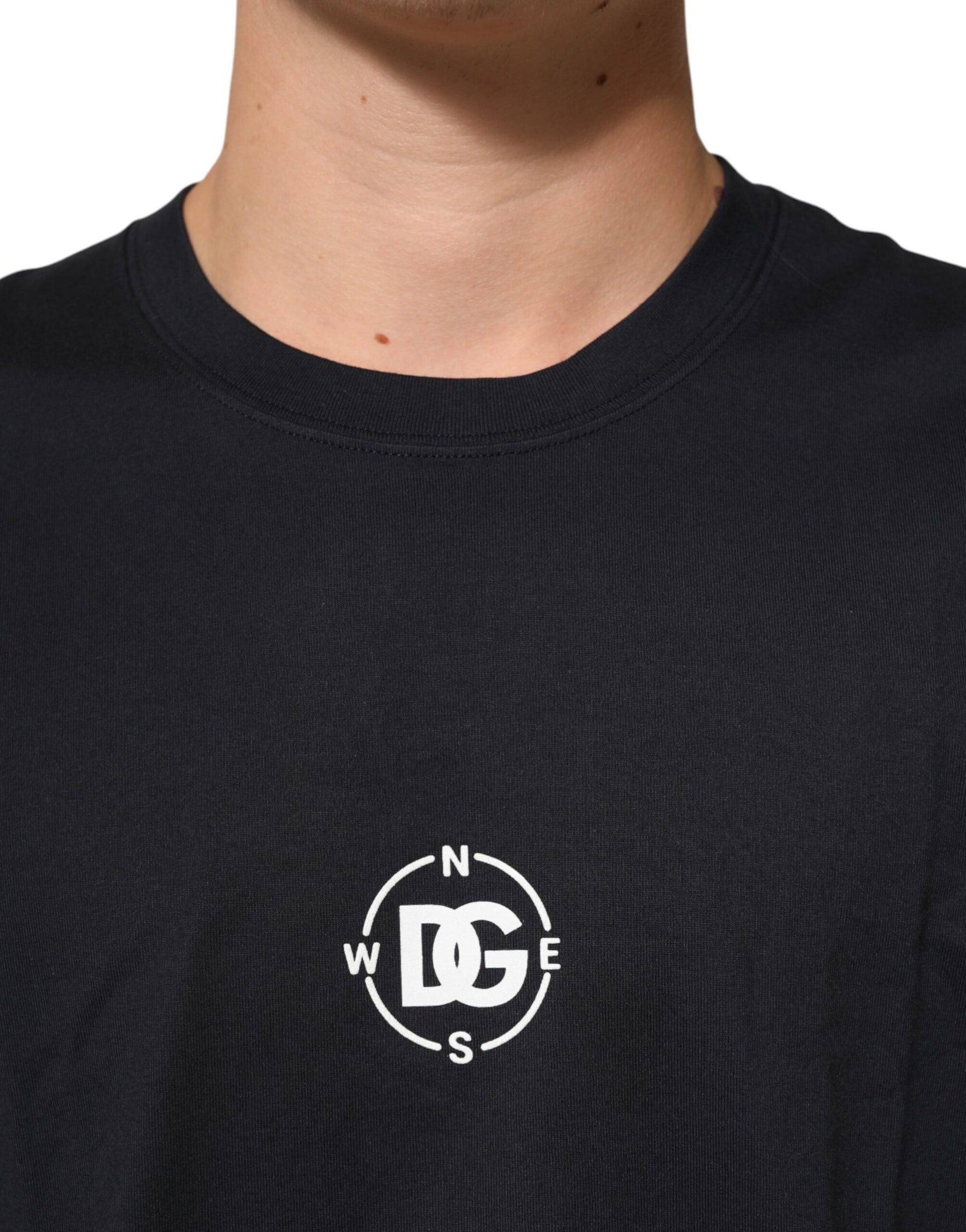Dolce & Gabbana Black Logo Compass Cotton Crew Neck T-shirt | Regal Royce