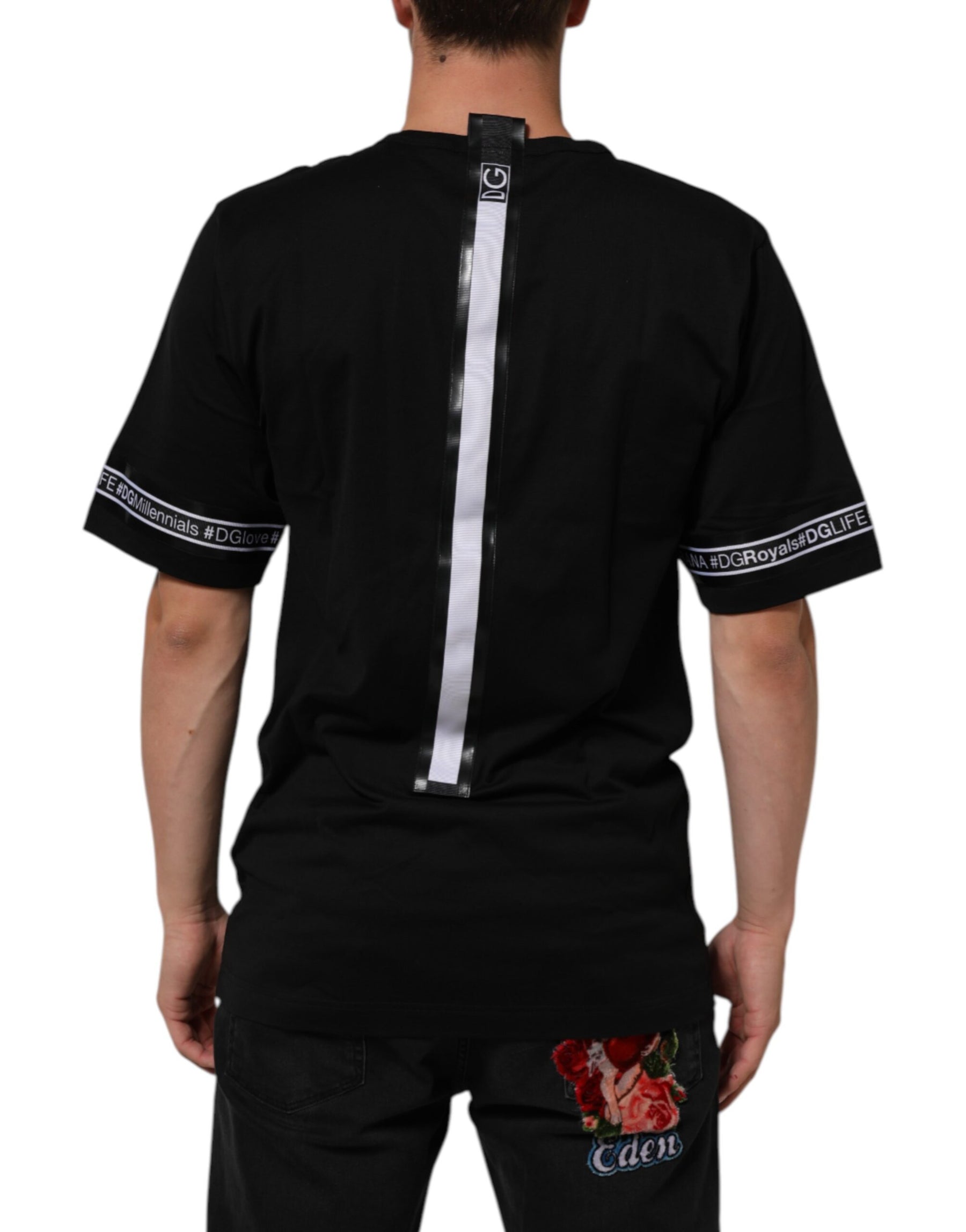 Dolce & Gabbana Black DGRoyals Cotton Men Crew Neck IT T-shirt | Regal Royce