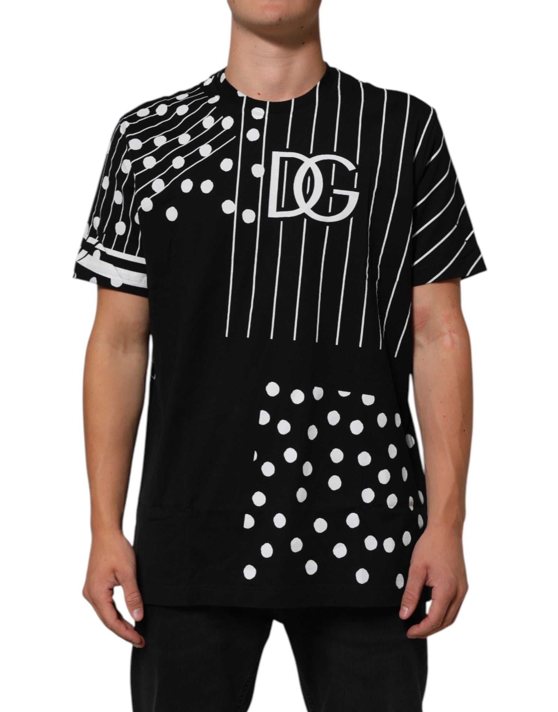 Dolce & Gabbana Black Cotton Polka Dots Round Neck T-shirt | Regal Royce