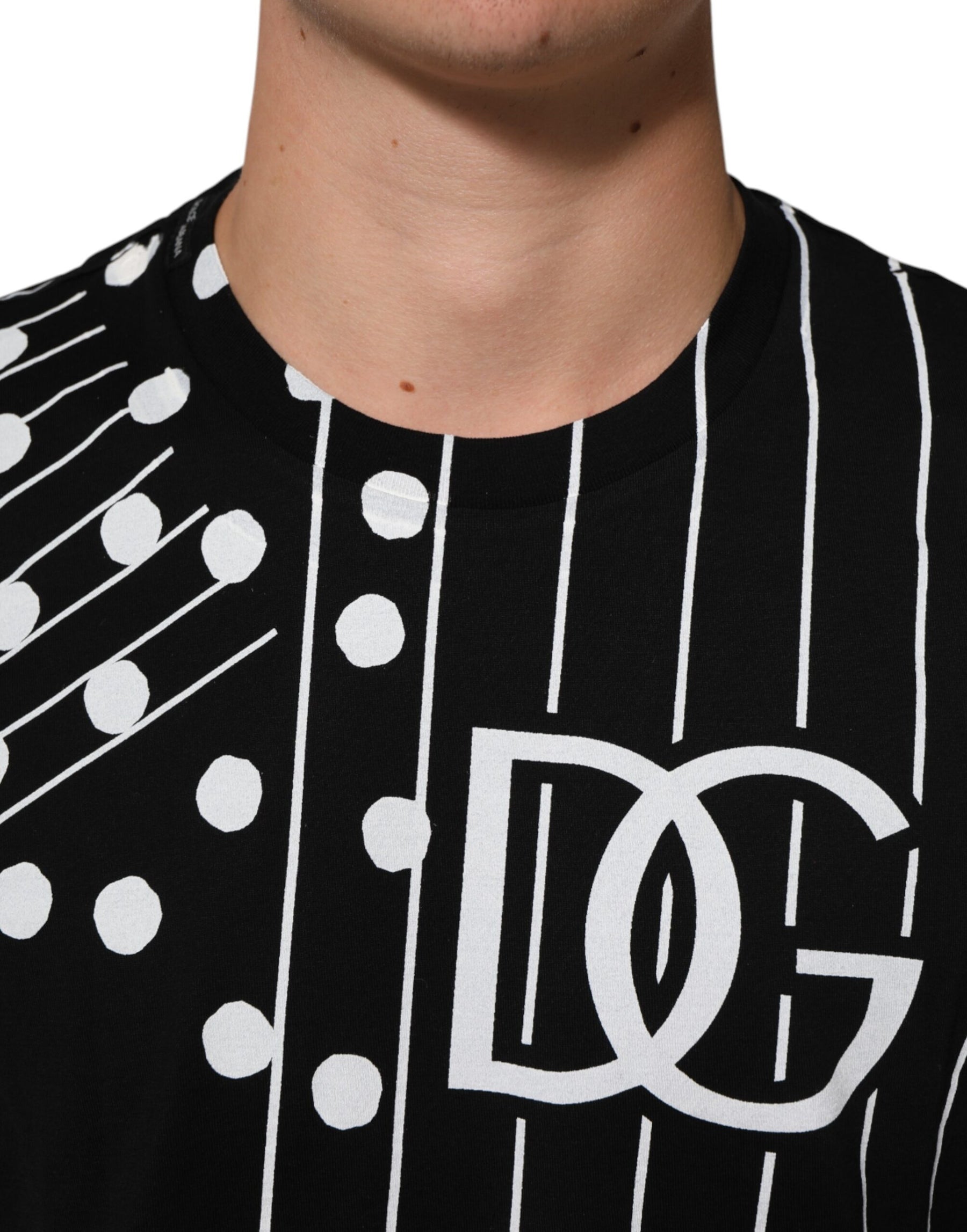 Dolce & Gabbana Black Cotton Polka Dots Round Neck T-shirt | Regal Royce