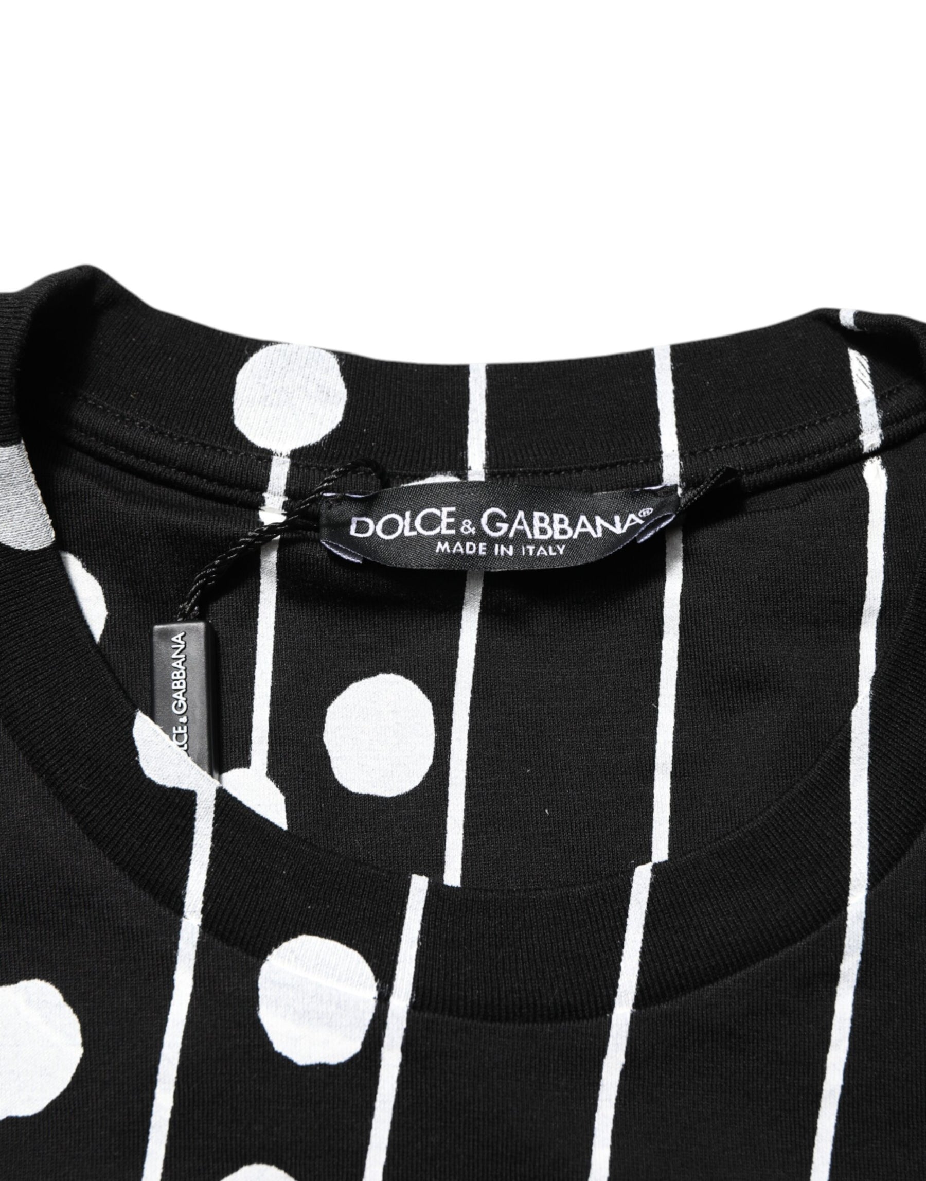 Dolce & Gabbana Black Cotton Polka Dots Round Neck T-shirt | Regal Royce