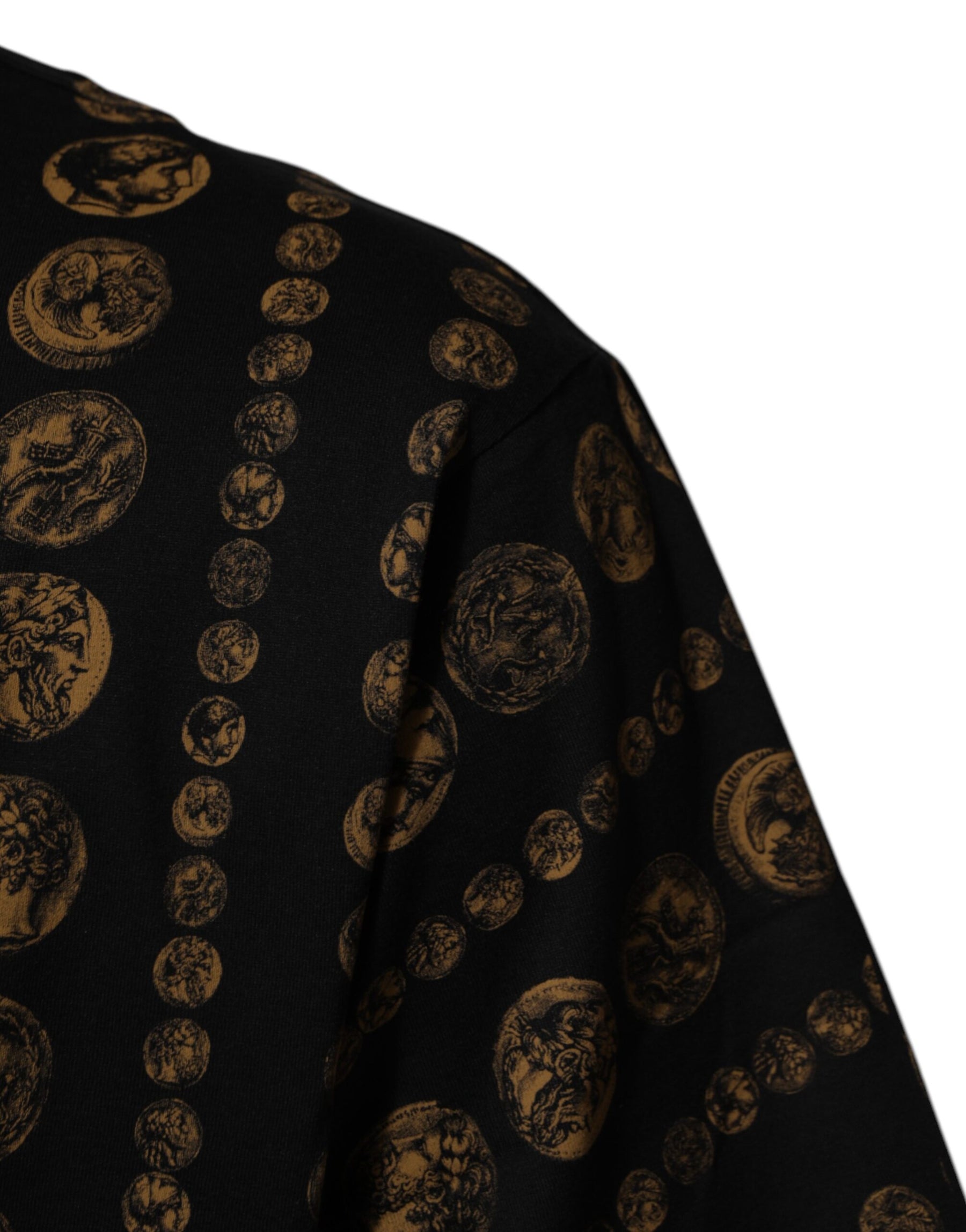 Dolce & Gabbana Black Cotton Coin Print Crew Neck T-shirt | Regal Royce