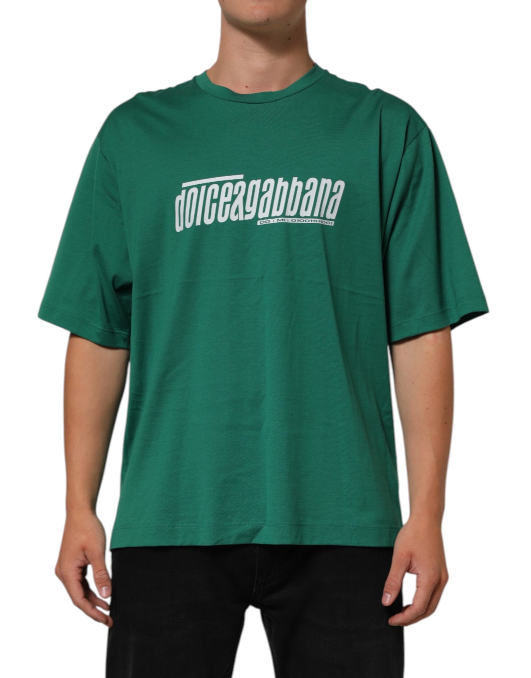 Dolce & Gabbana Green Cotton Graphic Logo Print Crewneck T-shirt | Regal Royce