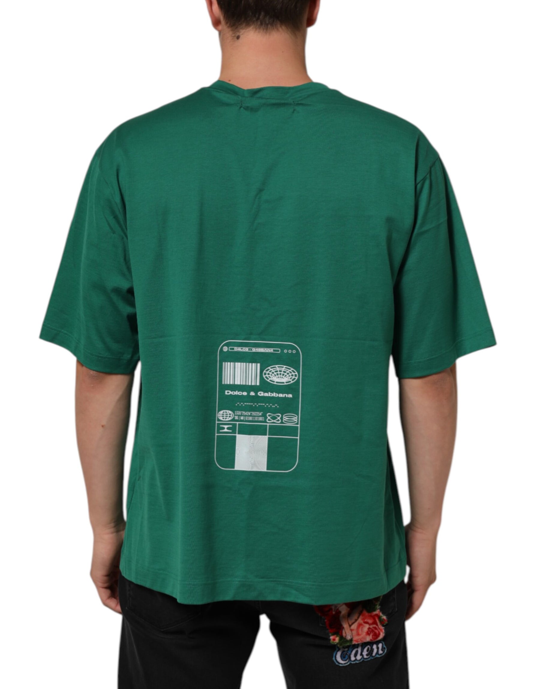 Dolce & Gabbana Green Cotton Graphic Logo Print Crewneck T-shirt | Regal Royce