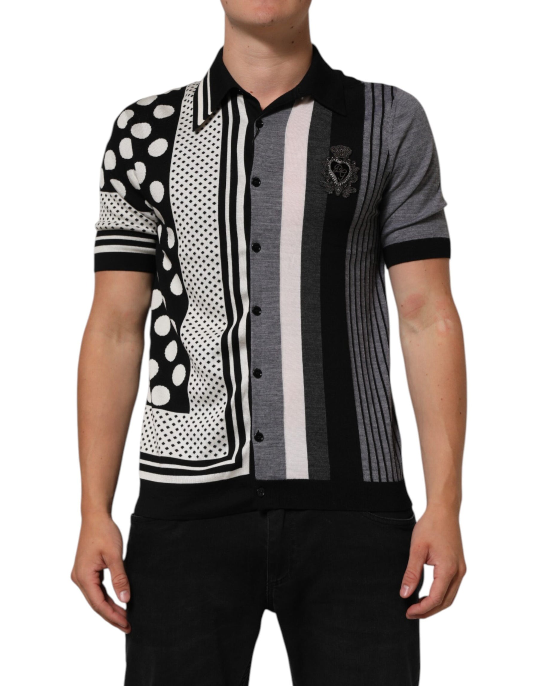 Dolce & Gabbana Black White Polka Dot Collared Polo T-shirt | Regal Royce