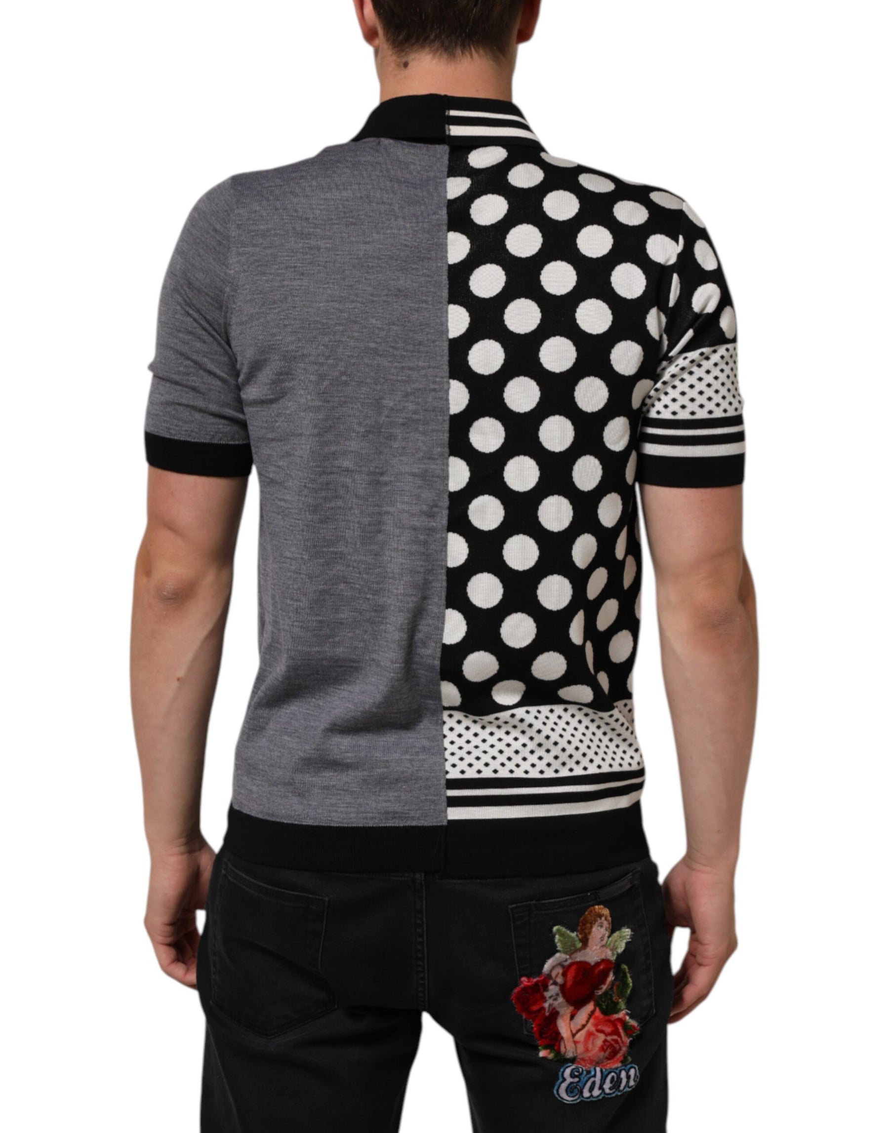 Dolce & Gabbana Black White Polka Dot Collared Polo T-shirt | Regal Royce