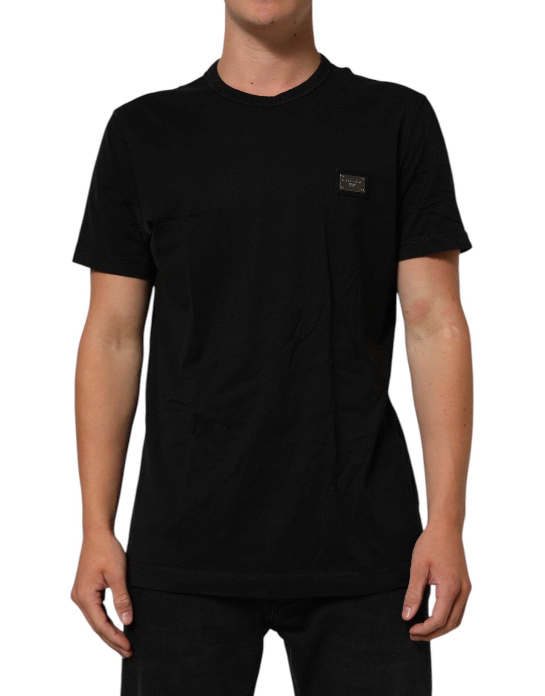 Dolce & Gabbana Black Logo Plaque Cotton Crew Neck T-shirt | Regal Royce