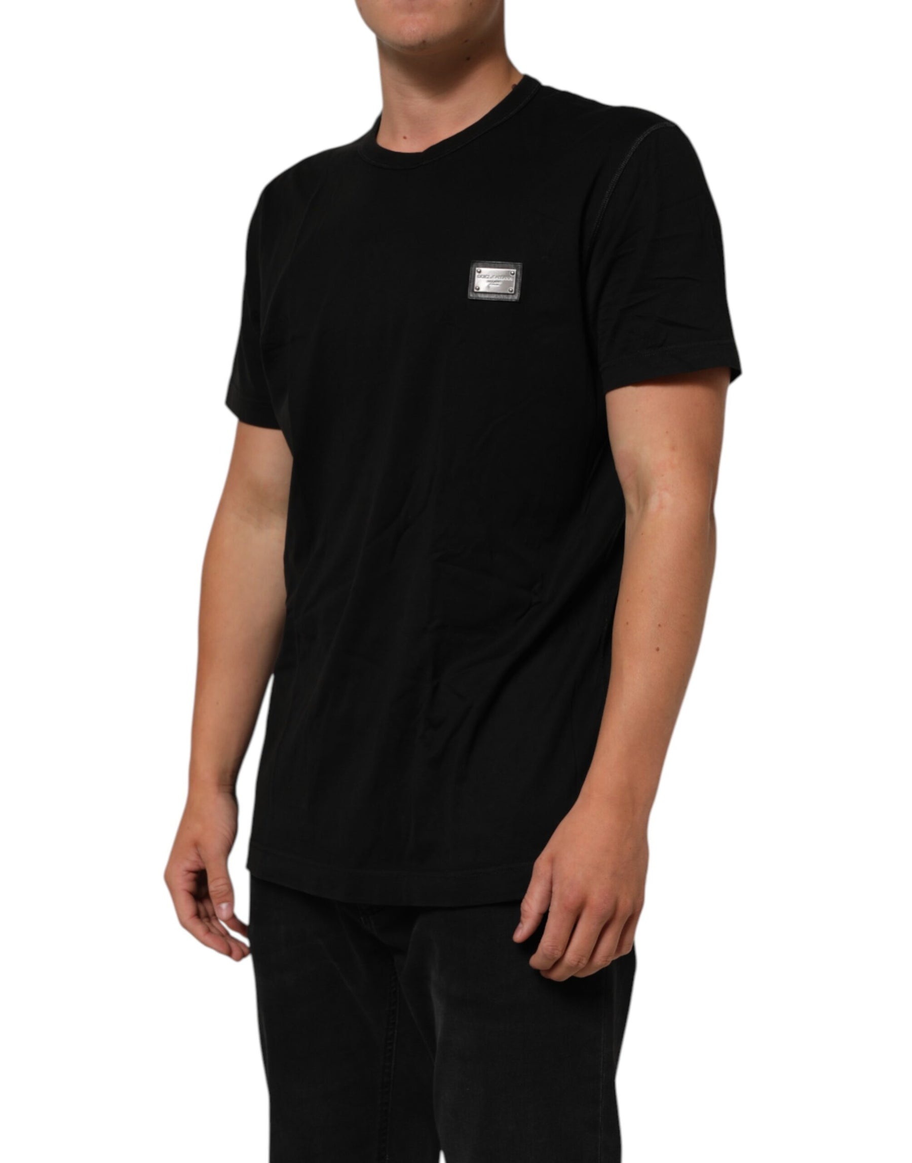 Dolce & Gabbana Black Logo Plaque Cotton Crew Neck T-shirt | Regal Royce