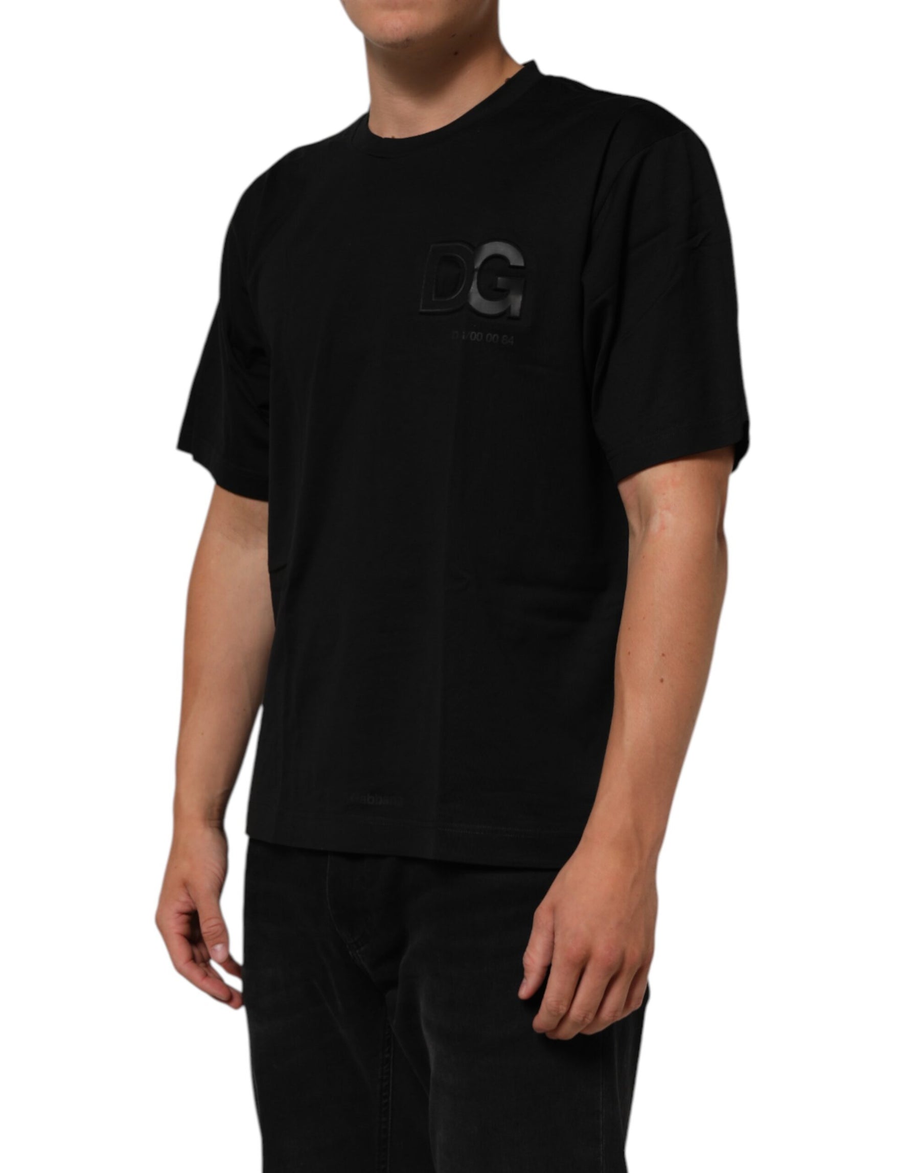 Dolce & Gabbana Black Logo Patch Cotton Men Crew Neck T-shirt | Regal Royce