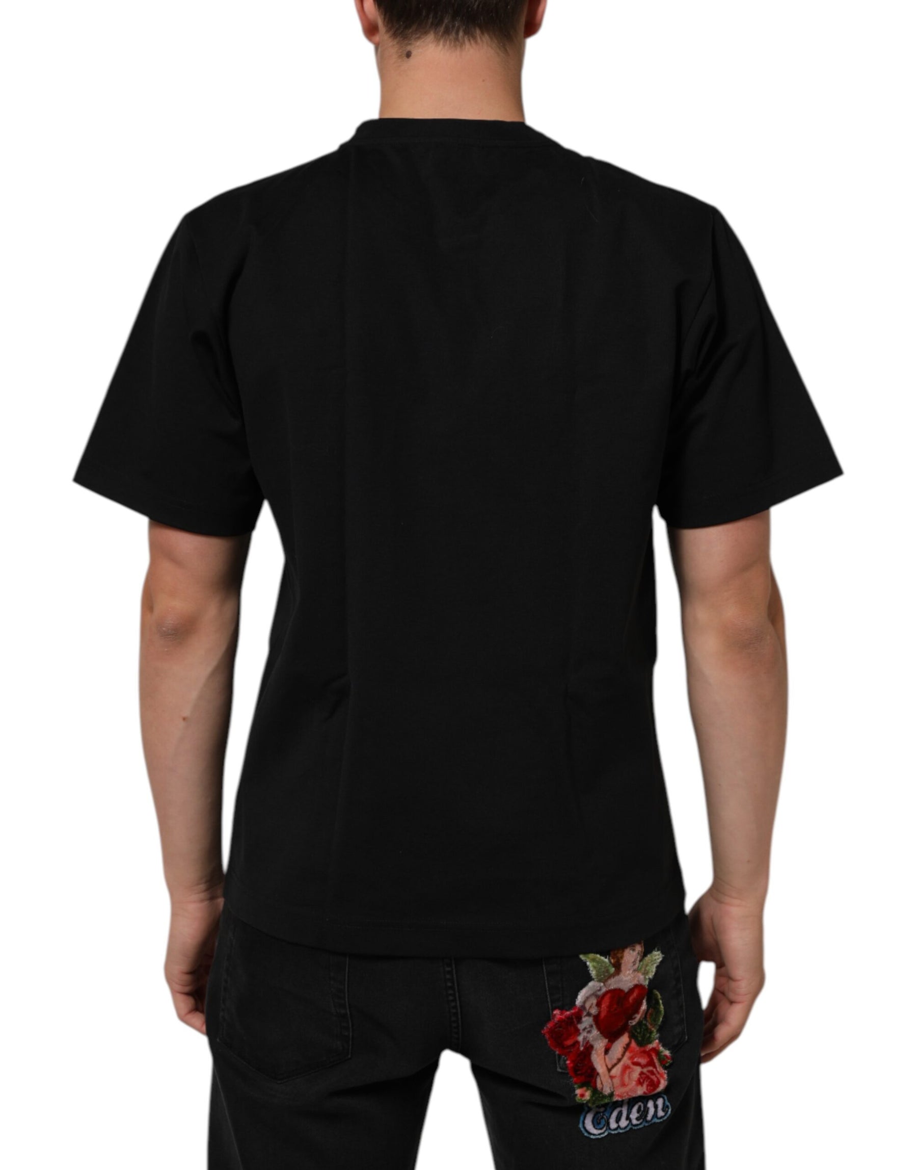 Dolce & Gabbana Black Logo Print Cotton Men Crew Neck T-shirt | Regal Royce