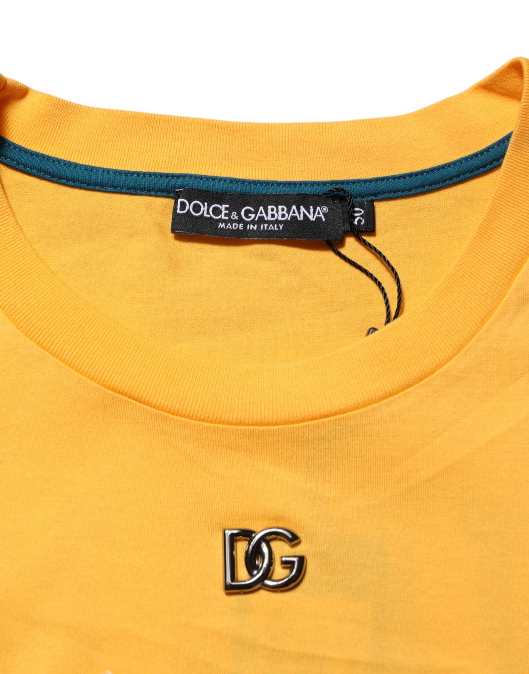 Dolce & Gabbana Yellow Secret Graden Floral Cotton CrewNeck T-shirt | Regal Royce