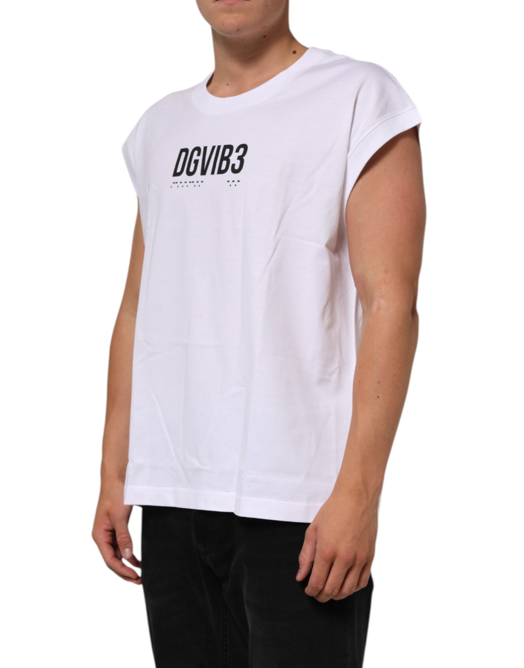 Dolce & Gabbana White Cotton Sleeveless Printed Tank T-shirt | Regal Royce