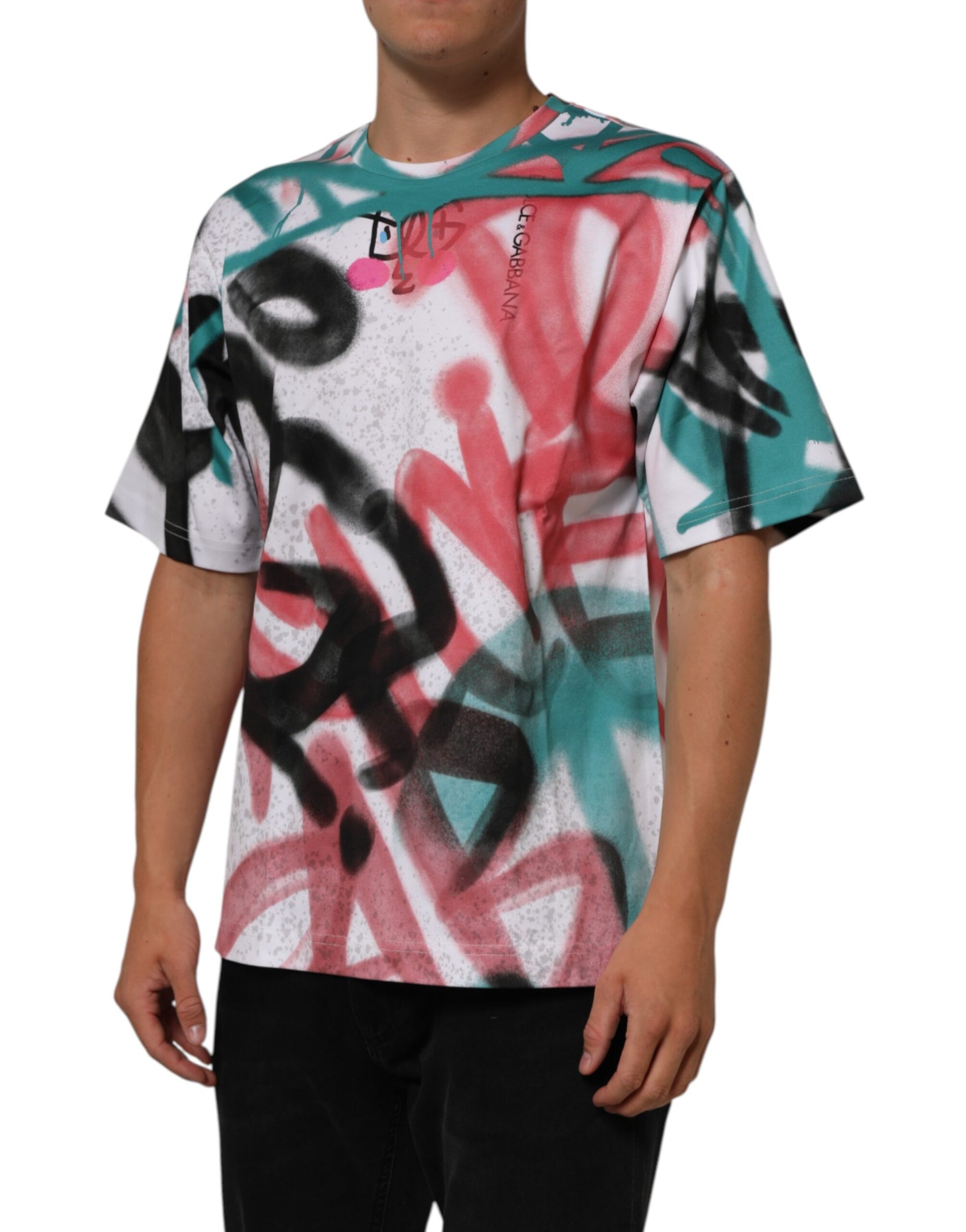 Dolce & Gabbana White Graffiti Crew Neck Short Sleeves T-shirt | Regal Royce
