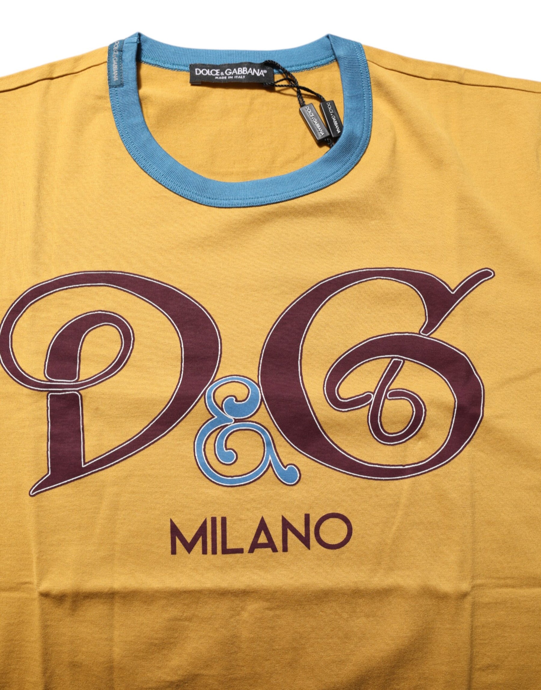 Dolce & Gabbana Yellow Logo Crew Neck Short Sleeves T-shirt | Regal Royce