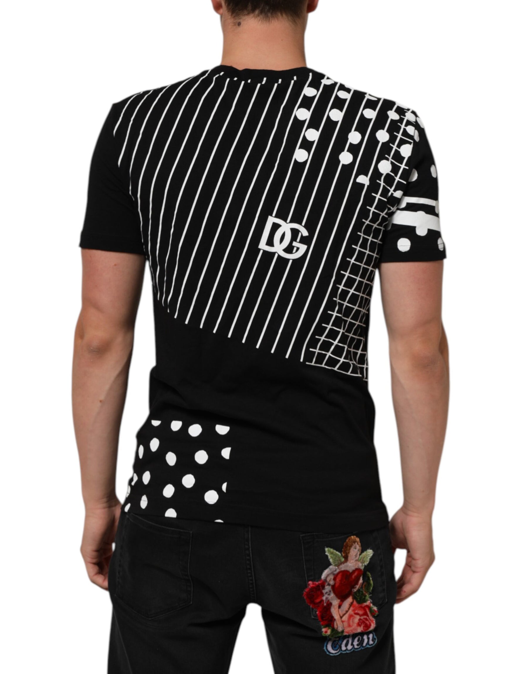 Dolce & Gabbana Black Cotton Polka Dots Round Neck T-shirt | Regal Royce